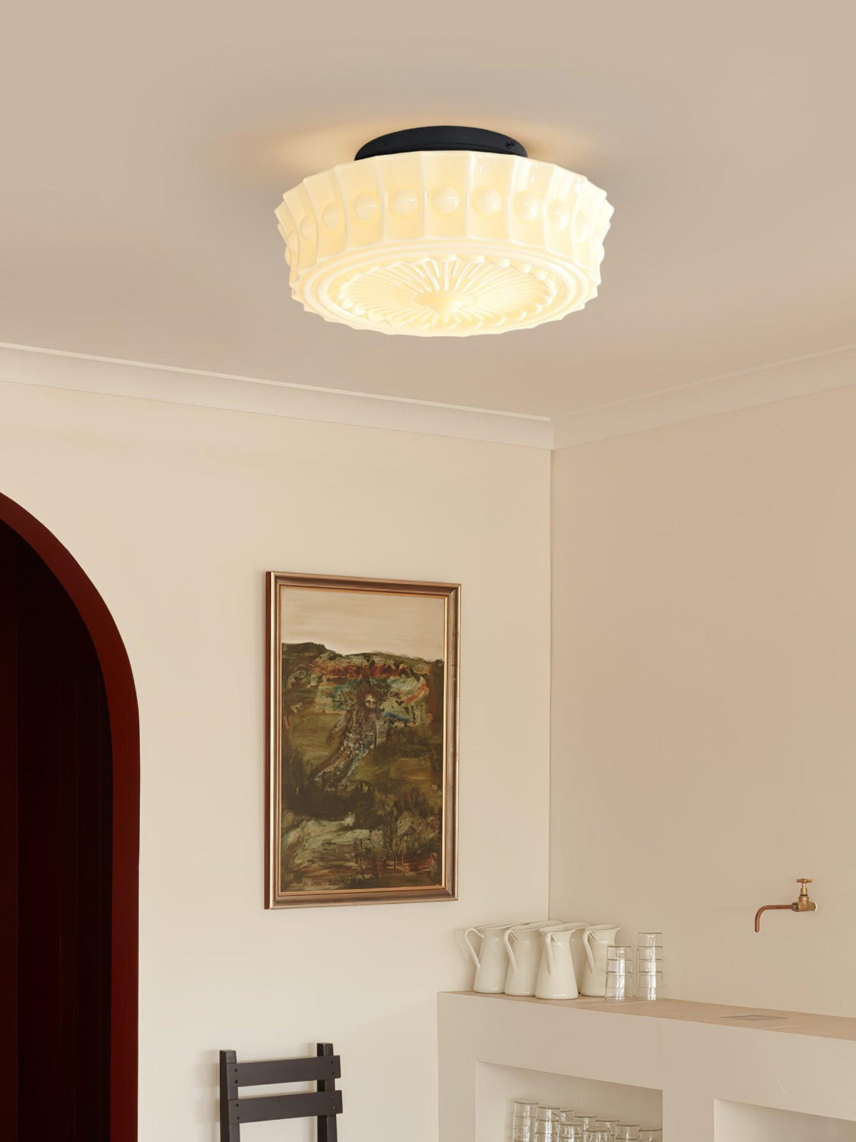 Veleraya lámpara de techo vidrio blanco floral para sala de estar