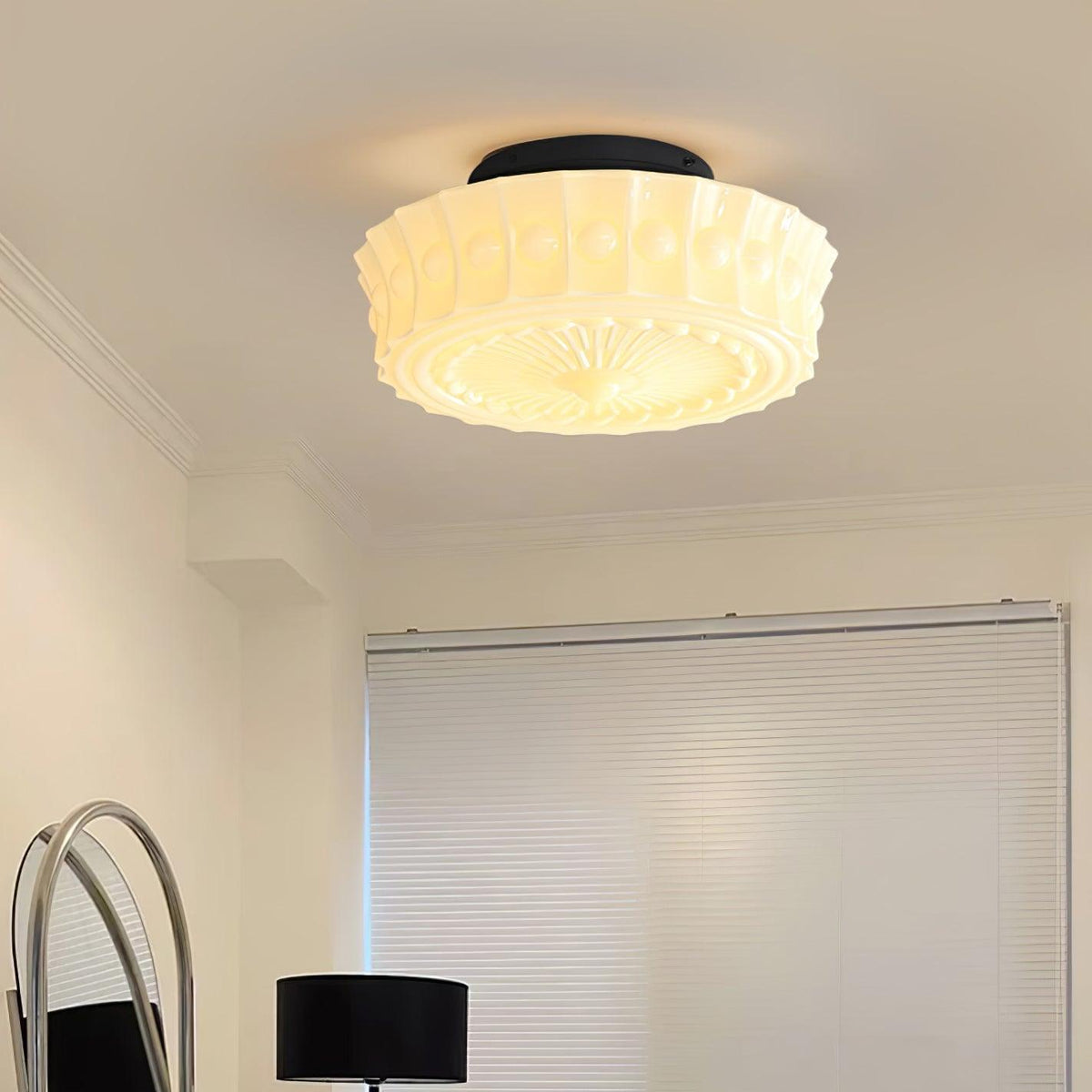 Veleraya lámpara de techo vidrio blanco floral para sala de estar
