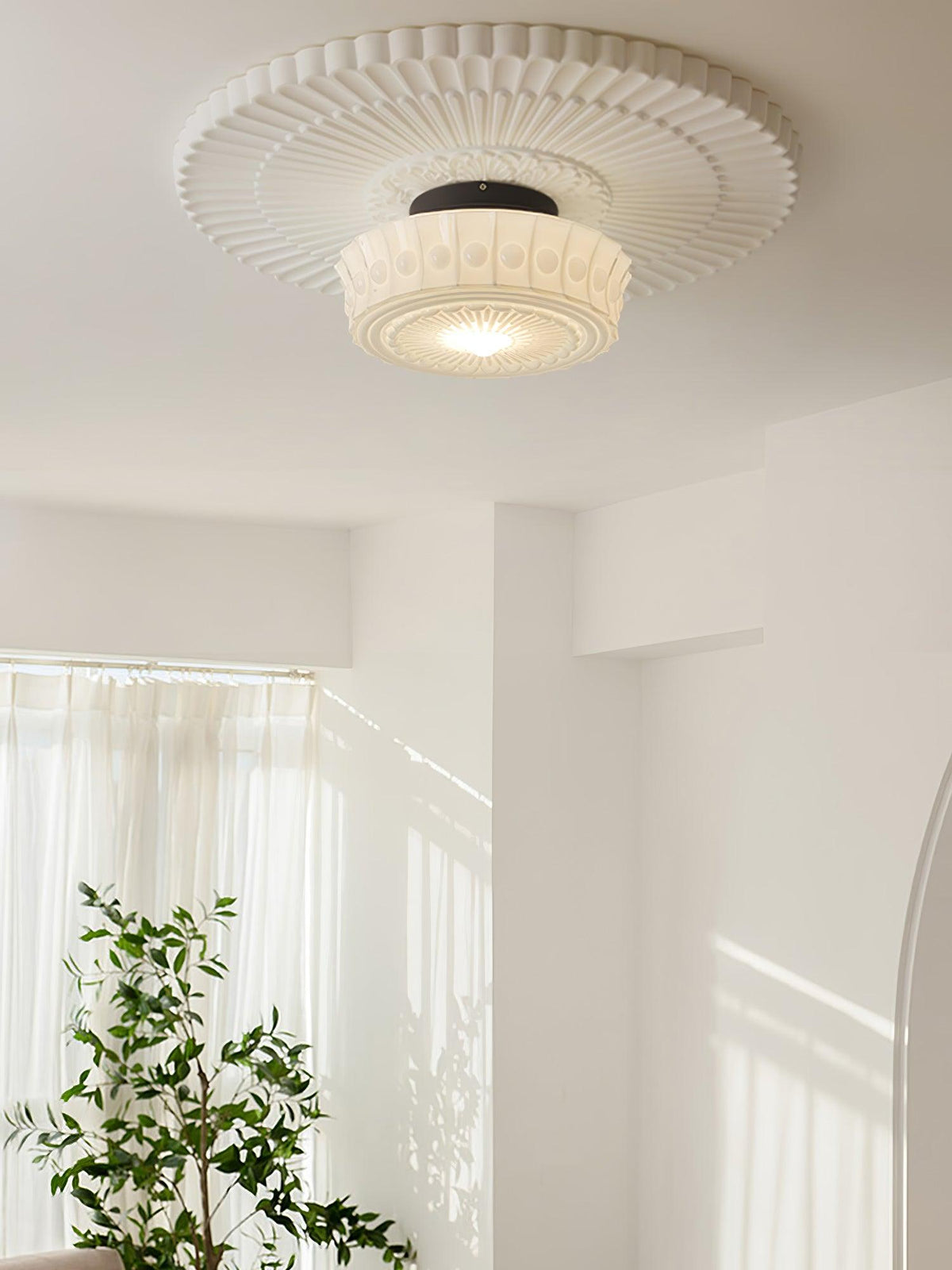 Veleraya lámpara de techo vidrio blanco floral para sala de estar