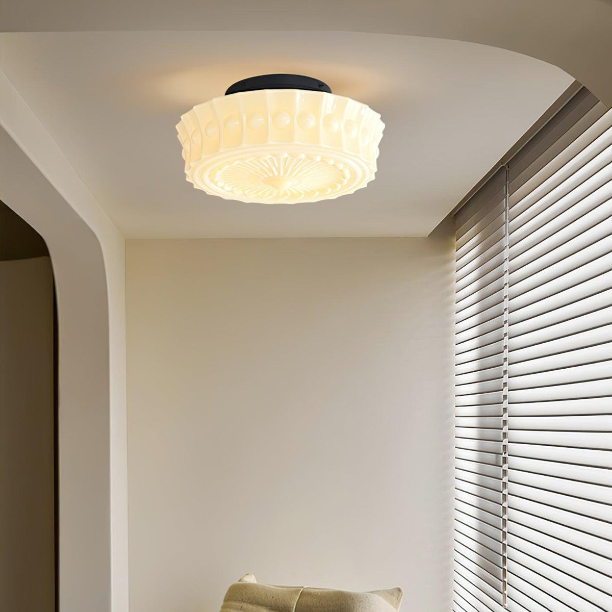 Veleraya lámpara de techo vidrio blanco floral para sala de estar