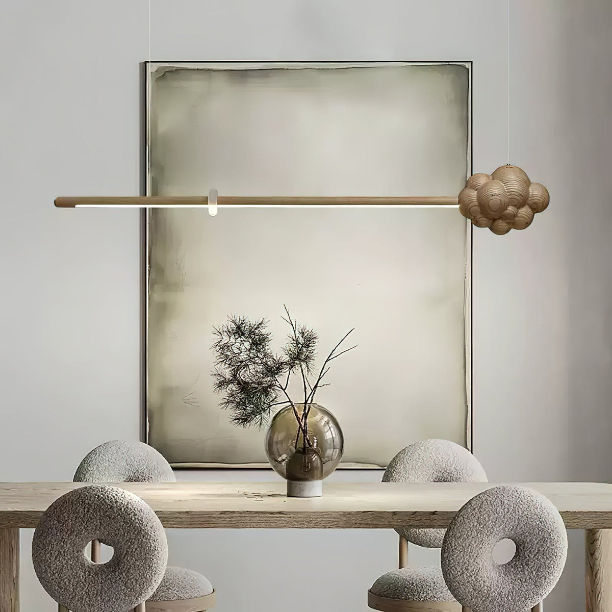 Sylisia lámpara colgante de madera estilo minimalista con palo en forma de nube