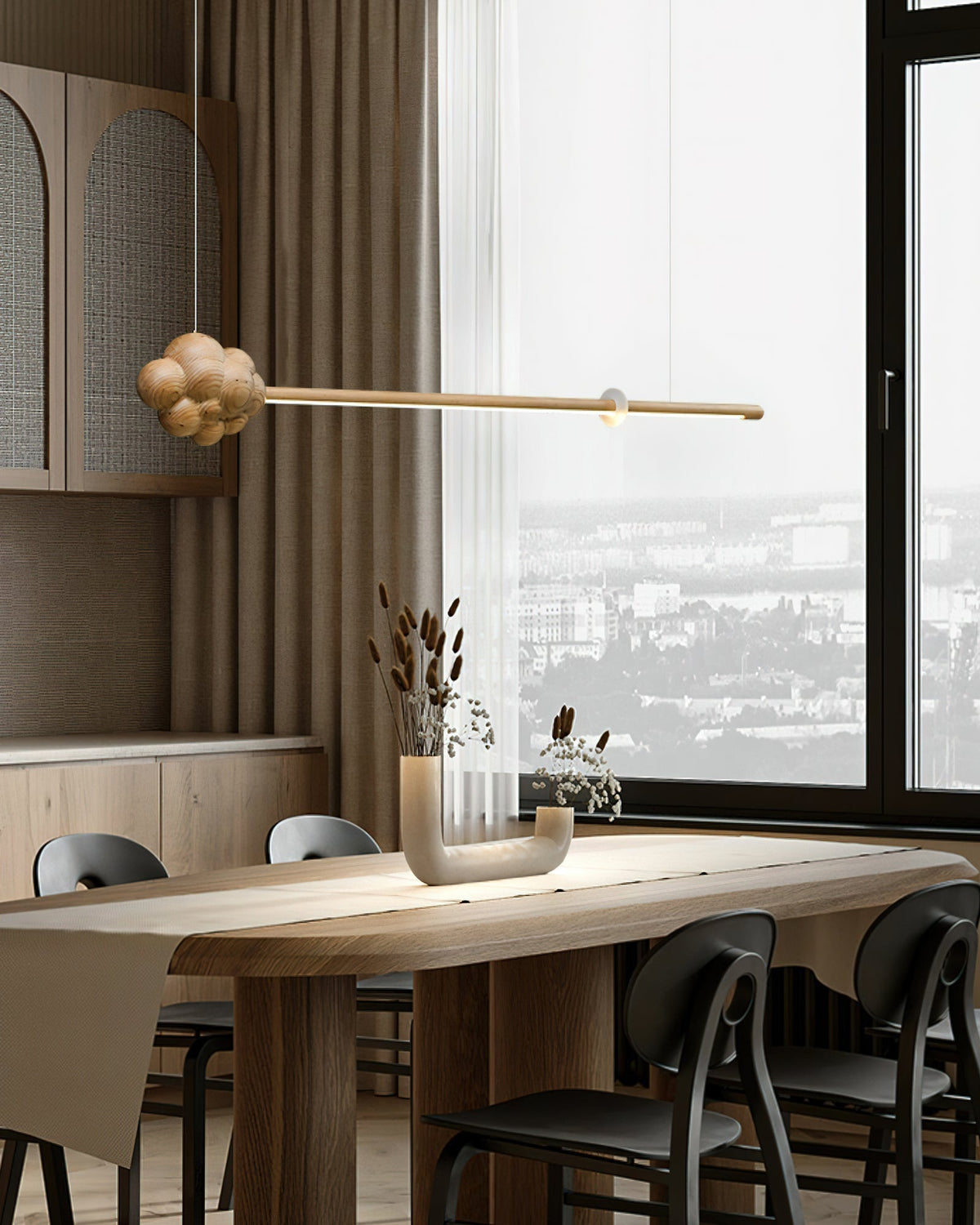 Sylisia lámpara colgante de madera estilo minimalista con palo en forma de nube