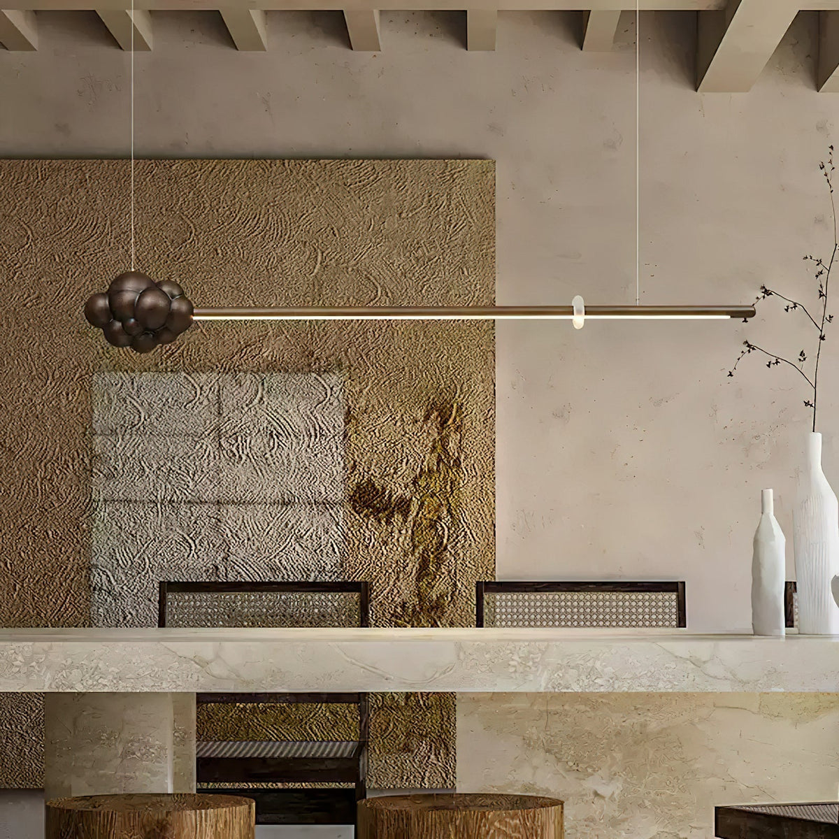 Sylisia lámpara colgante de madera estilo minimalista con palo en forma de nube