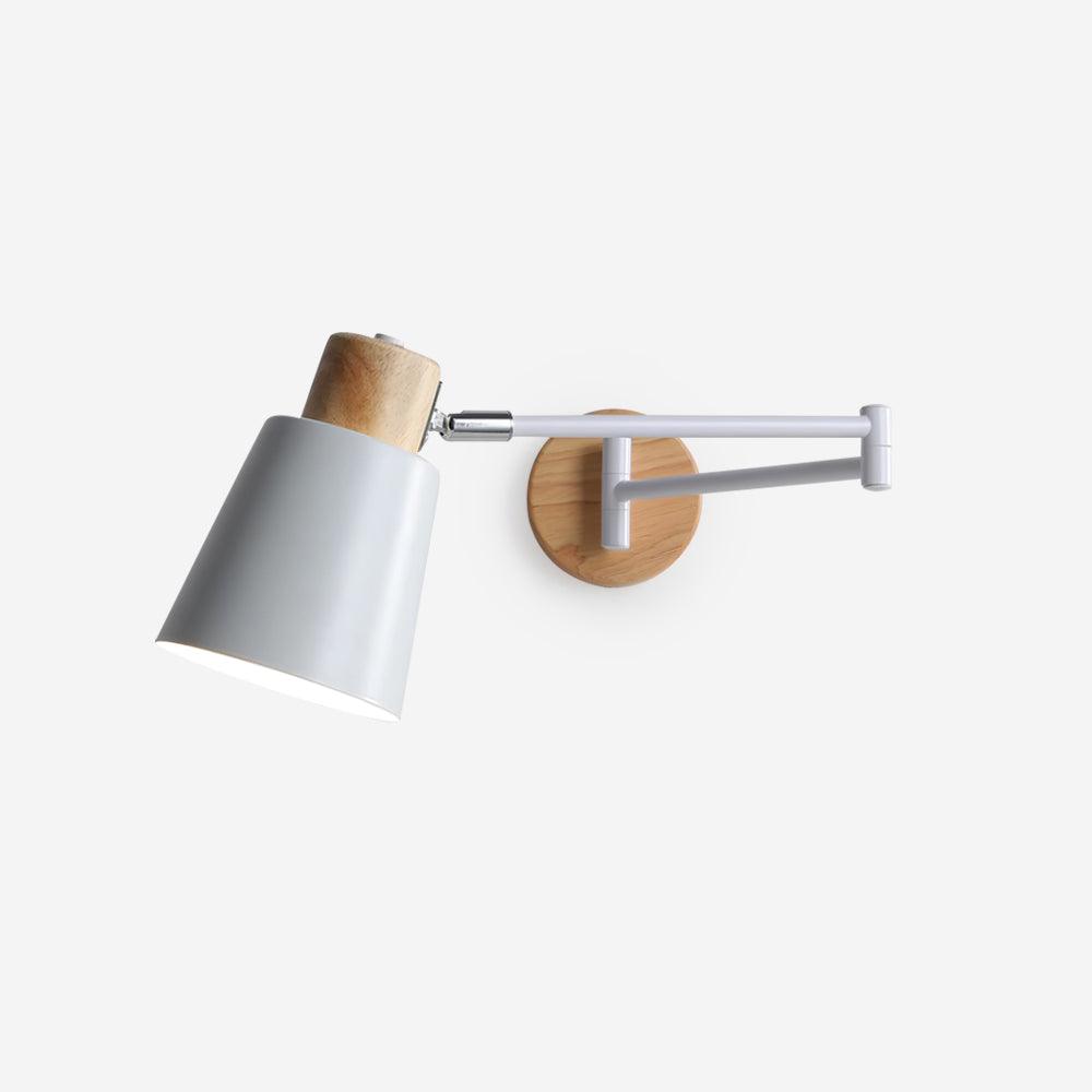 Aplique de pared moderno de madera con brazo ajustable y pantalla cónica