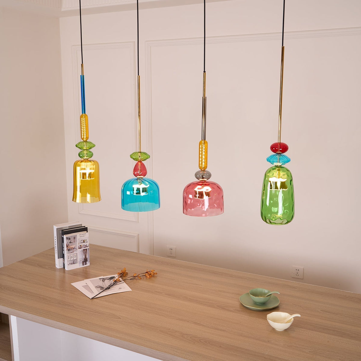 Voshan lámpara colgante bohemio de vidrio con mezcla de colores