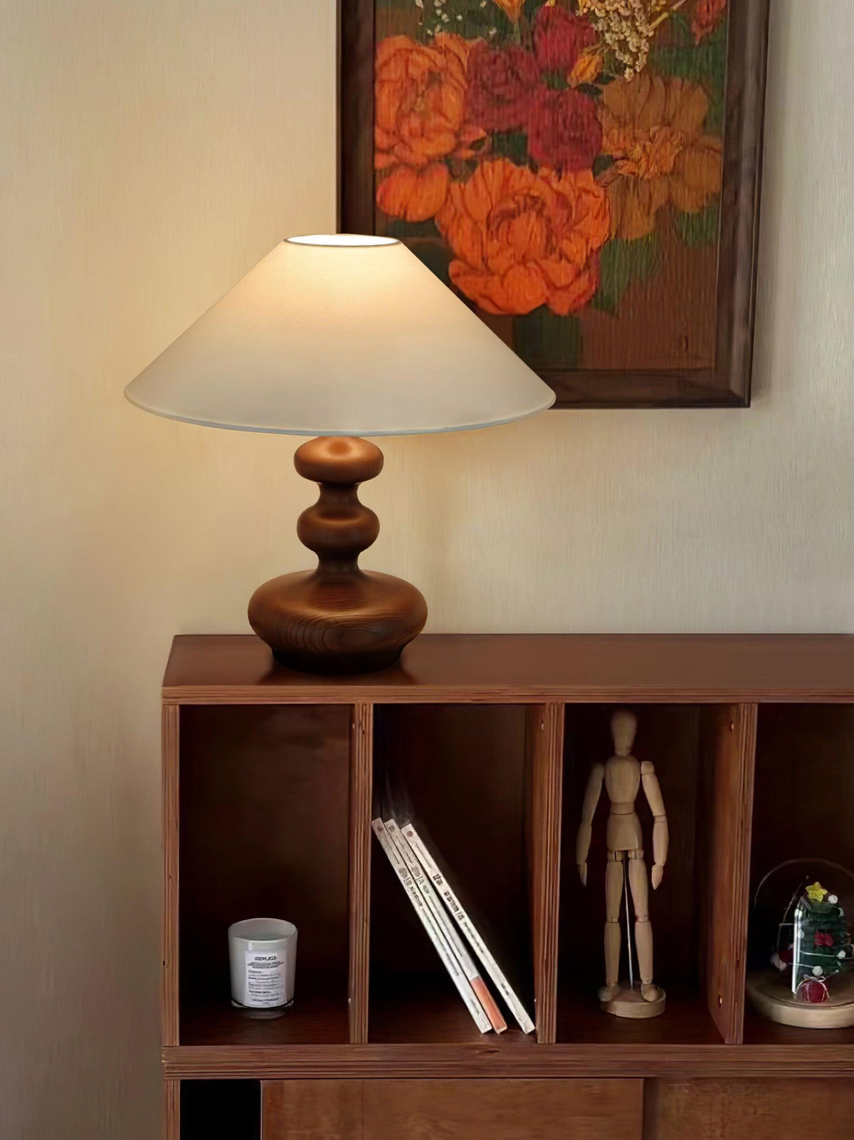 Vominex lámpara de mesa de madera y tejido vintage