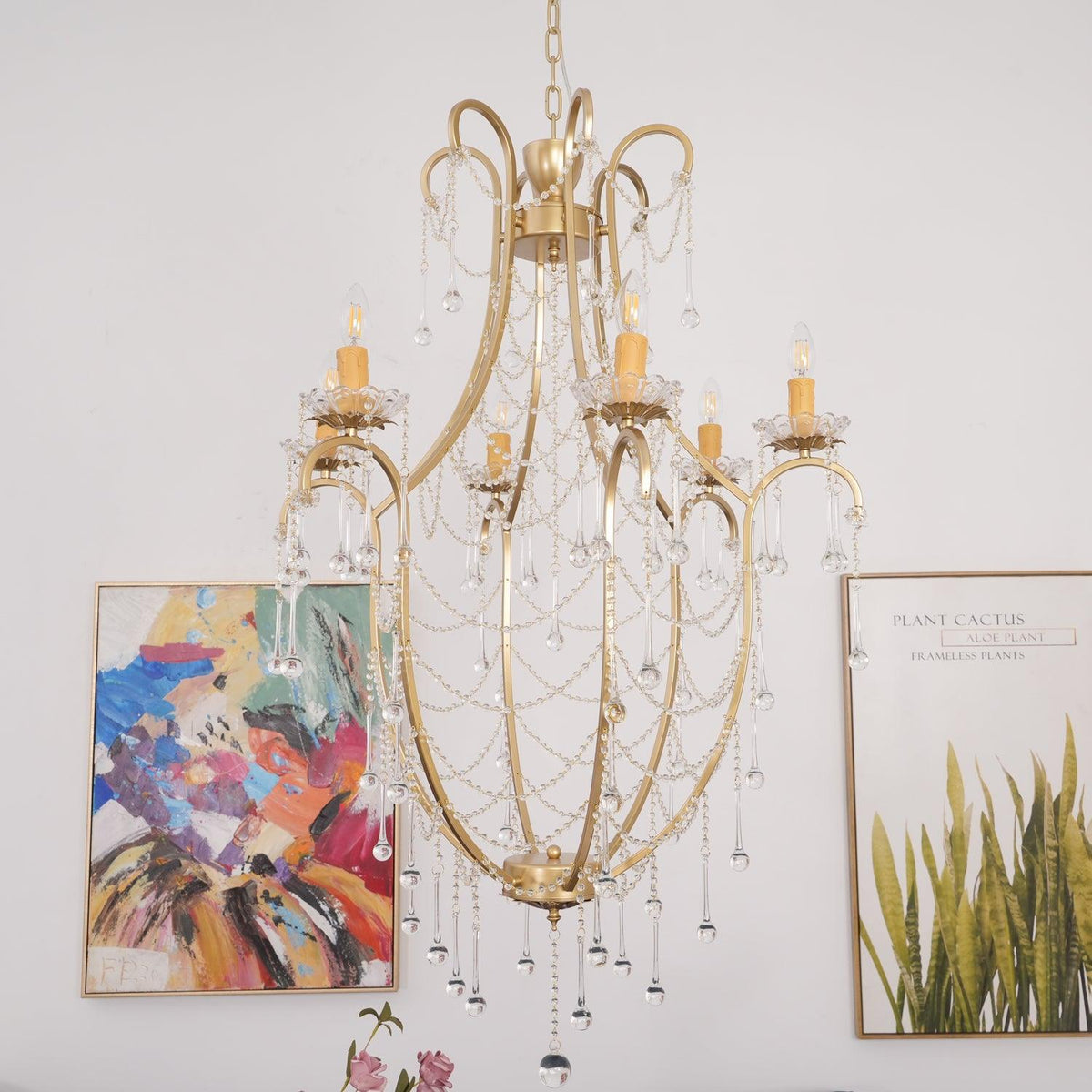 Eiriian lámpara de araña jaula para pájaros con gotas de vidrio