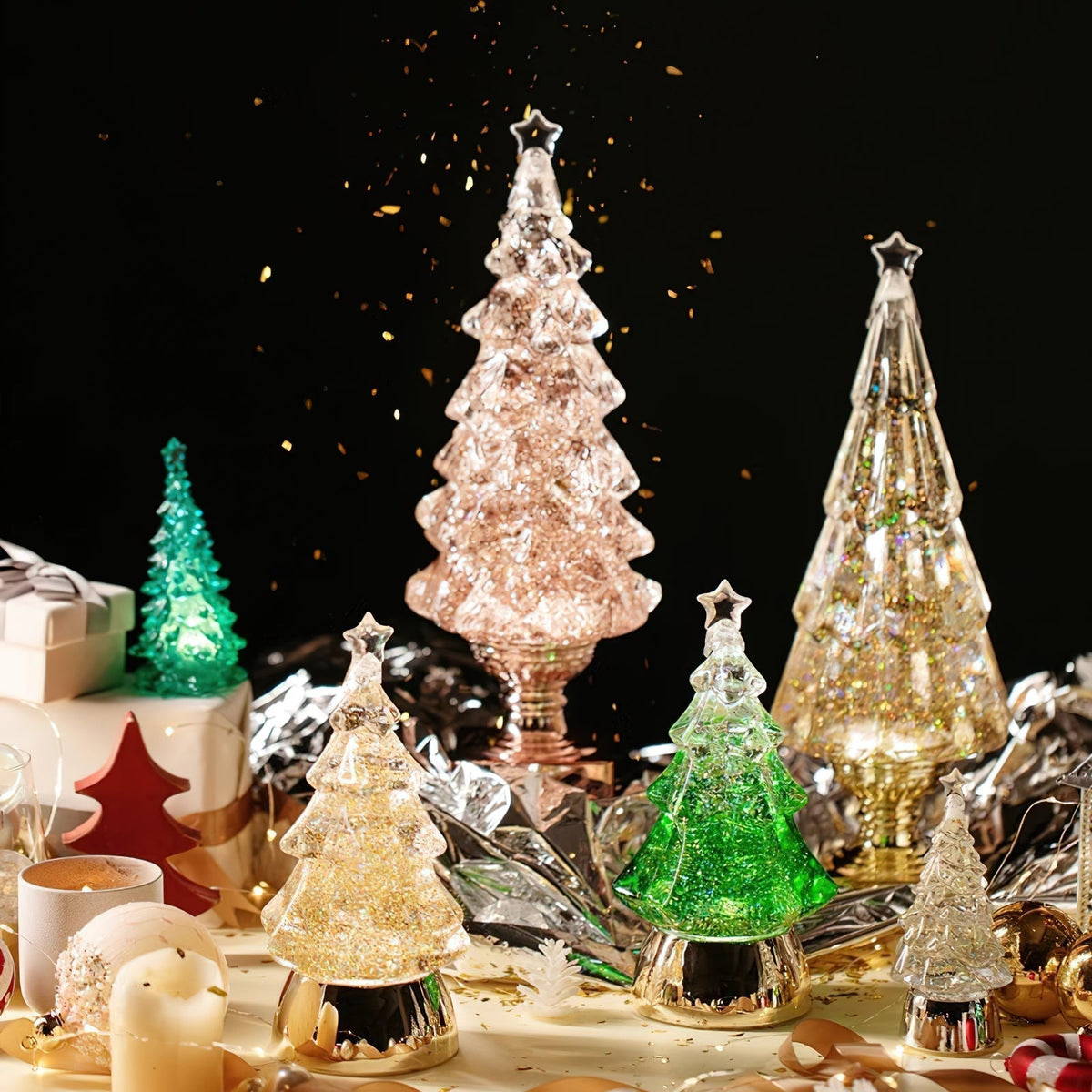 Lámpara de mesa de cristal para árbol de Navidad (con batería integrada)