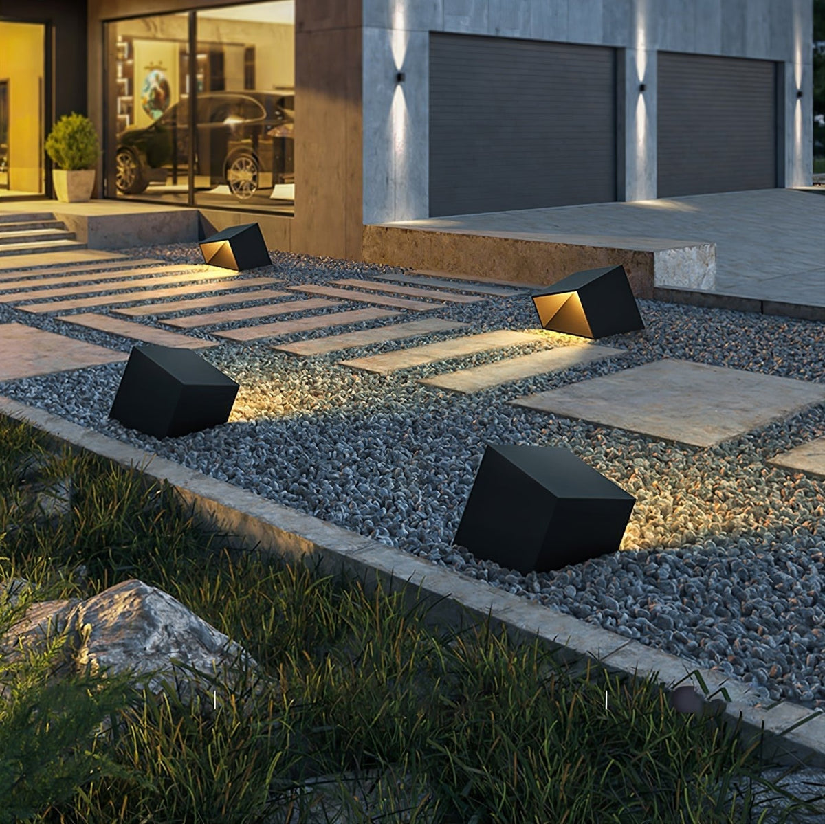 Evsore luminaria exterior cubo jardín solar único