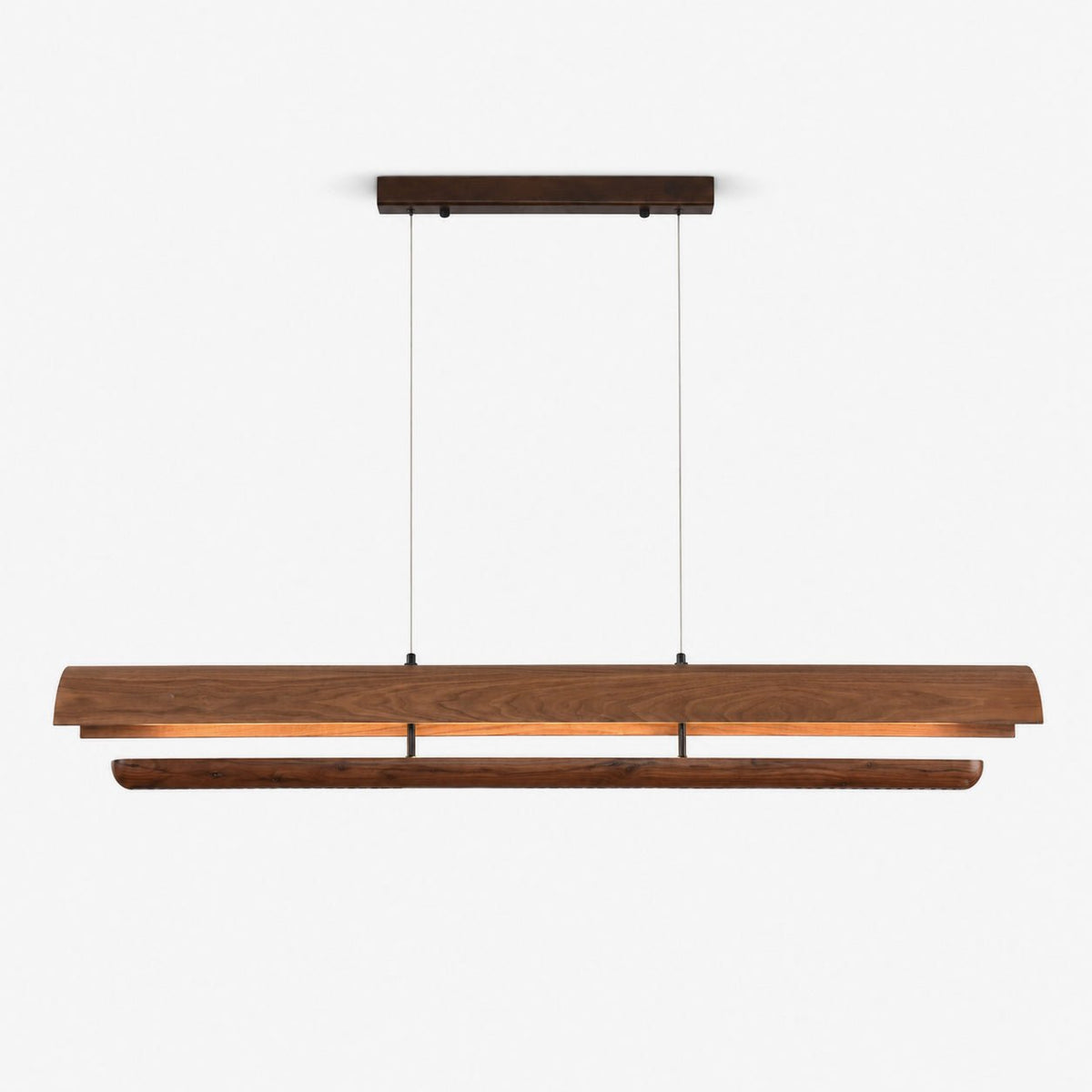 Curved lámpara colgante lineal de madera con acabado nogal