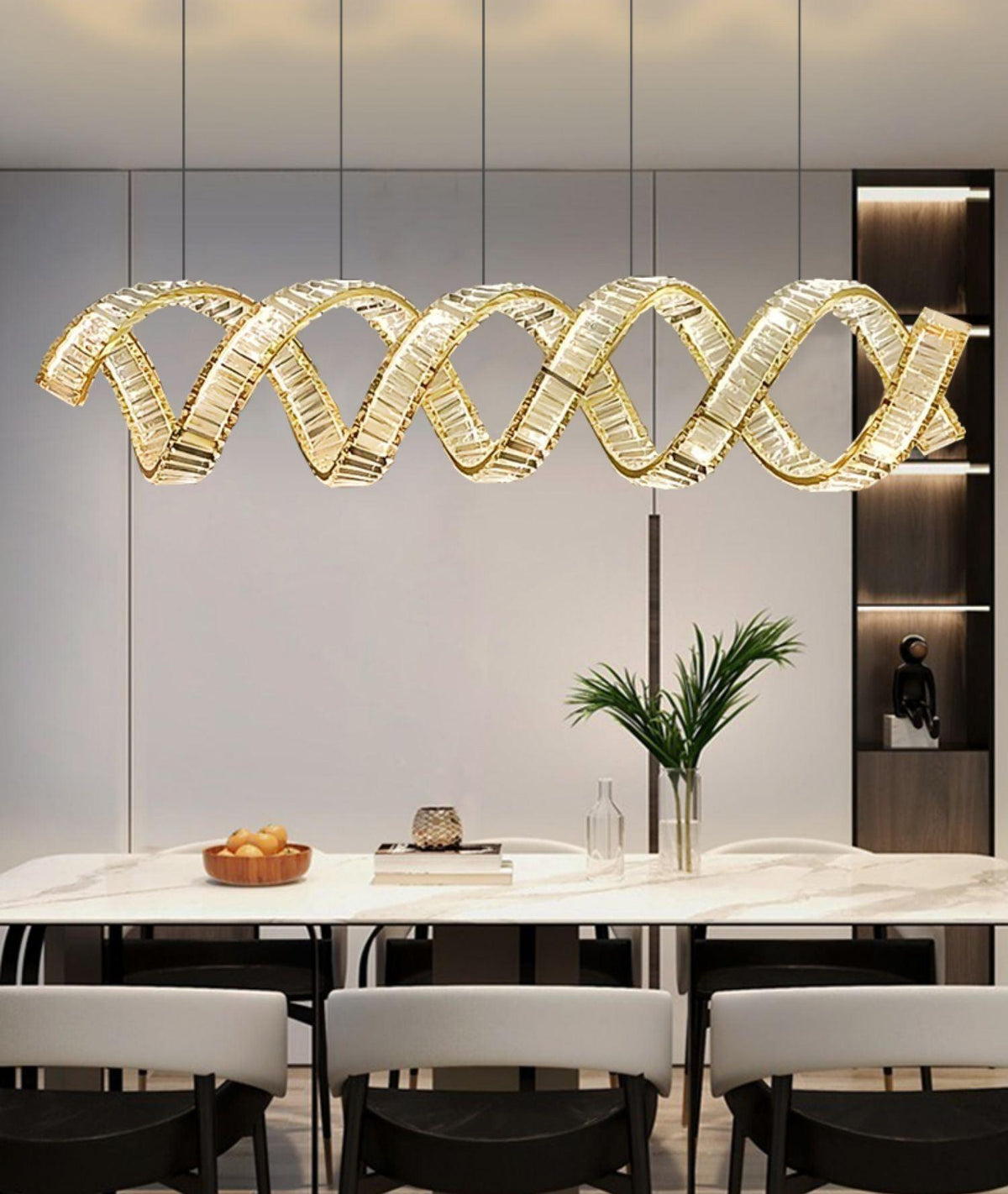 Luxielle lámpara de araña LED curva con cristal lujoso