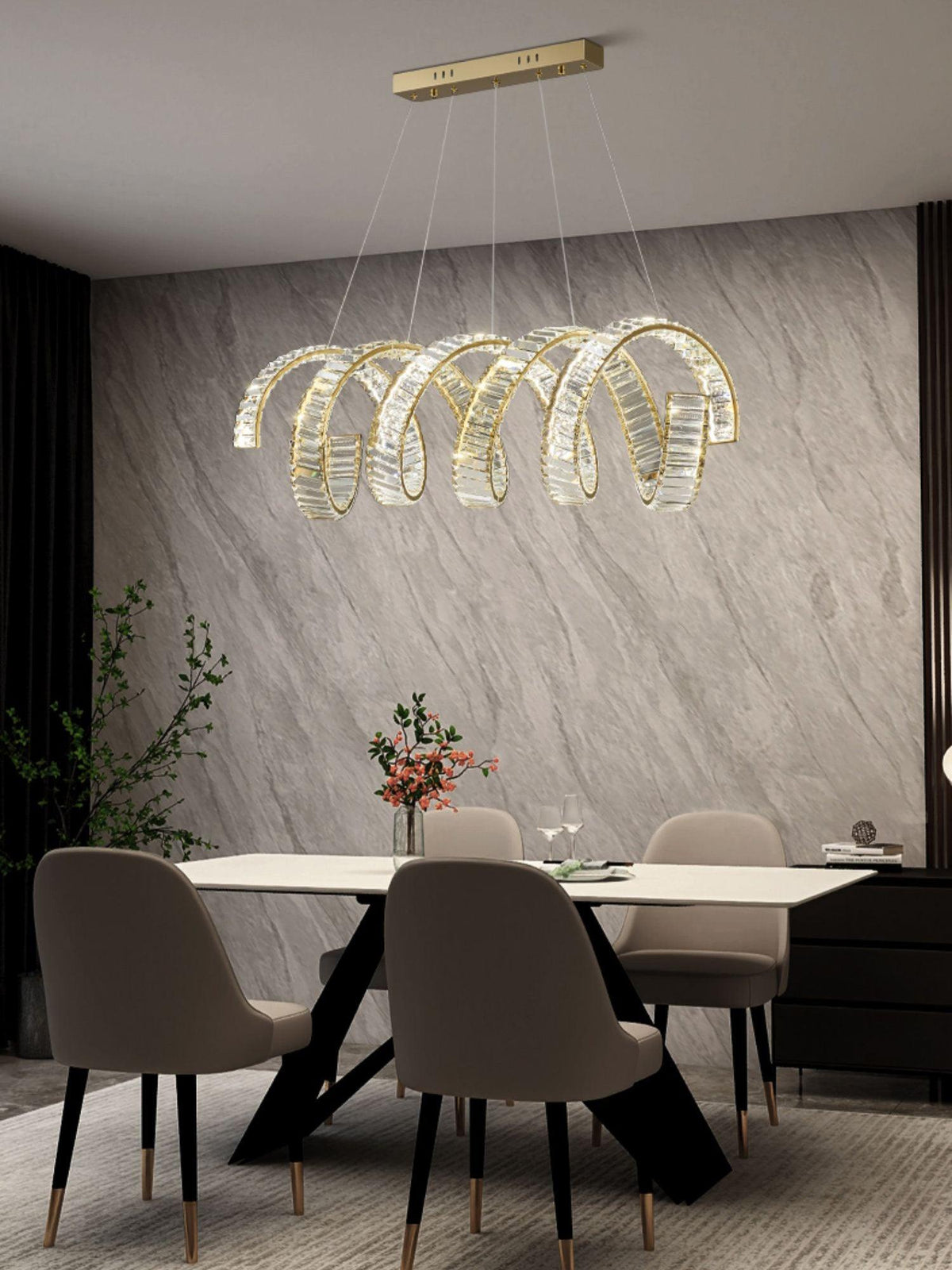 Luxielle lámpara de araña LED curva con cristal lujoso