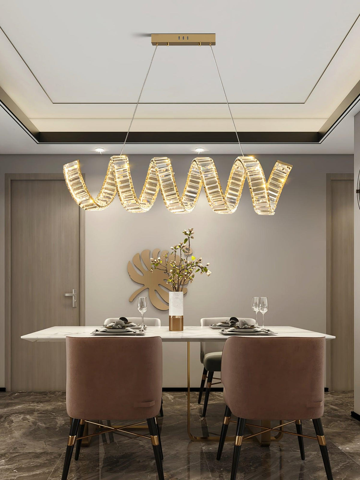 Luxielle lámpara de araña LED curva con cristal lujoso