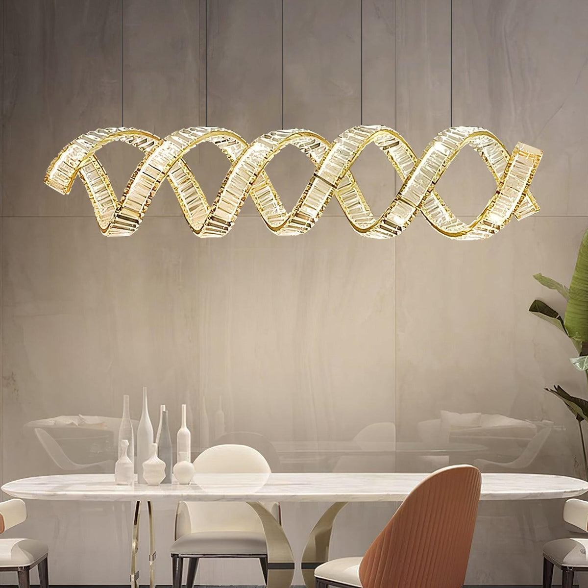 Luxielle lámpara de araña LED curva con cristal lujoso