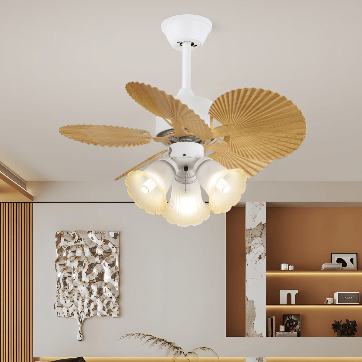 Elvoelle ventilador de techo con luz Vintage de madera y vidrio