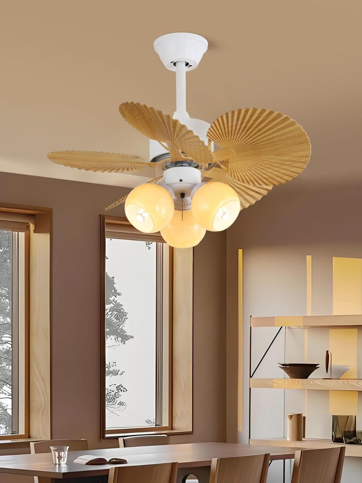 Elvoelle ventilador de techo con luz Vintage de madera y vidrio