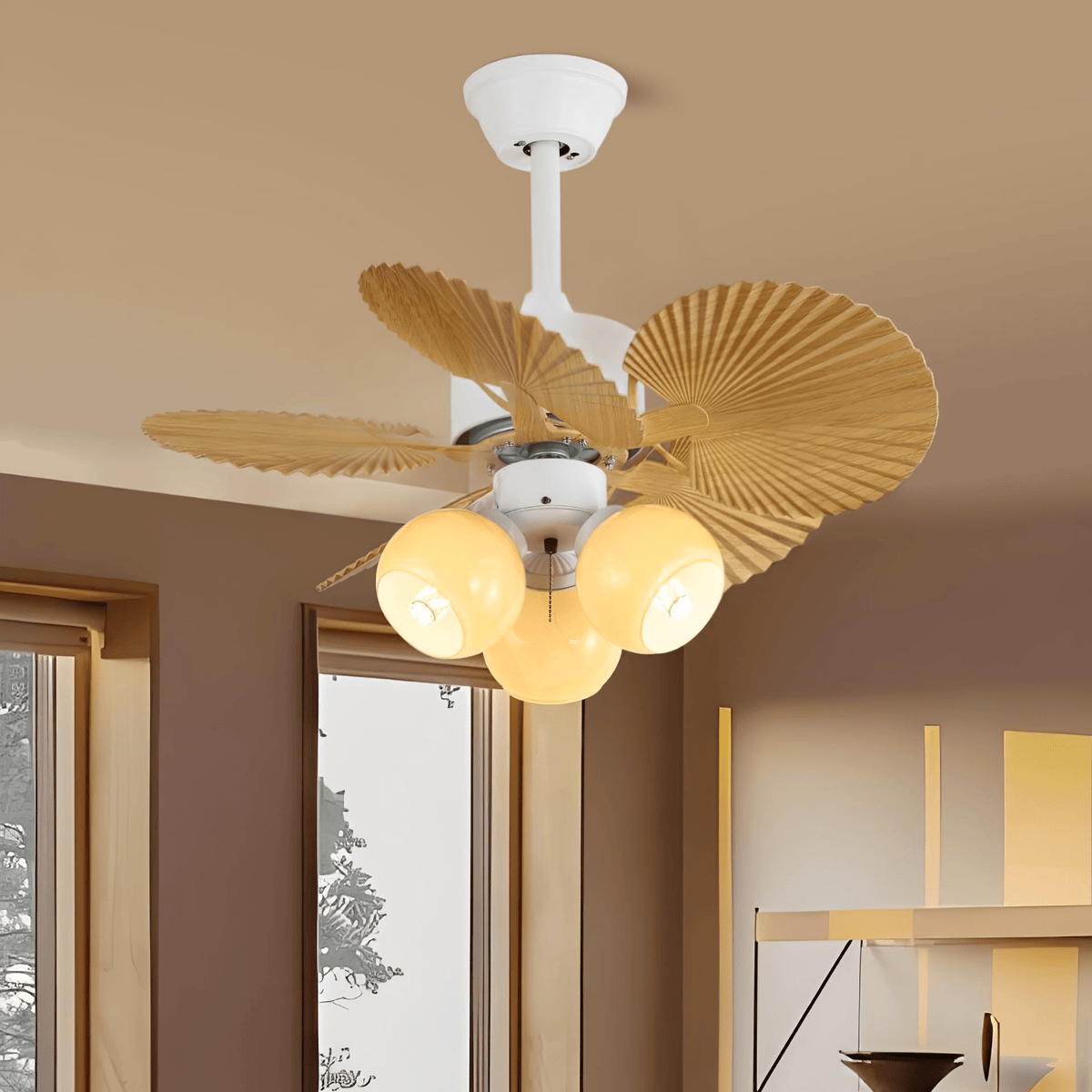 Elvoelle ventilador de techo con luz Vintage de madera y vidrio