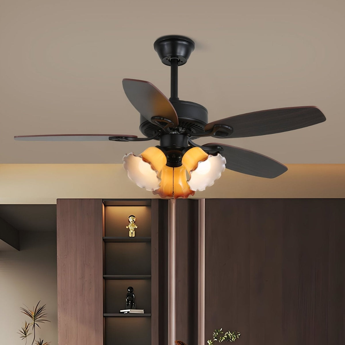 Calviera ventilador de techo con luz vintage de madera y vidrio