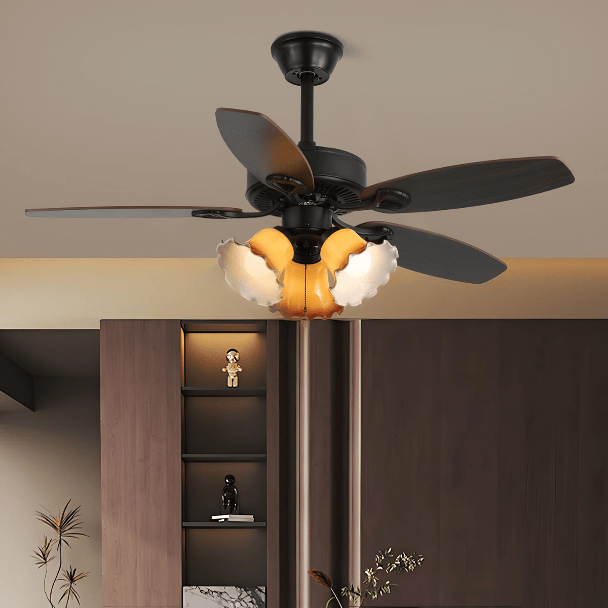 Calviera ventilador de techo con luz vintage de madera y vidrio