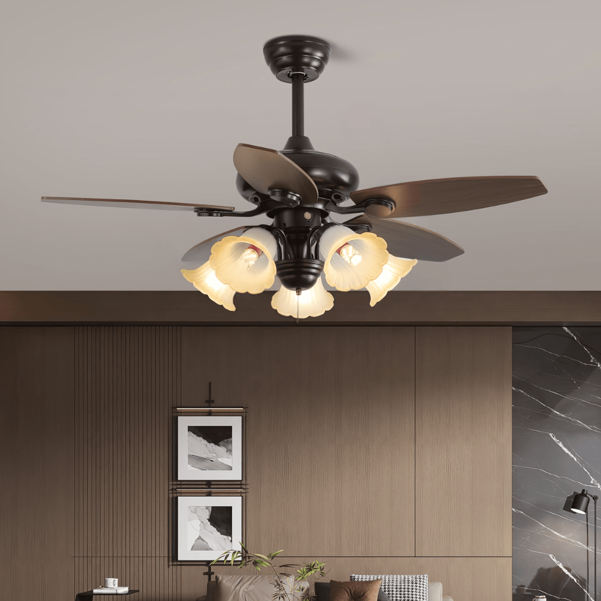 Elviveon ventilador de techo con luz Vintage de madera y vidrio