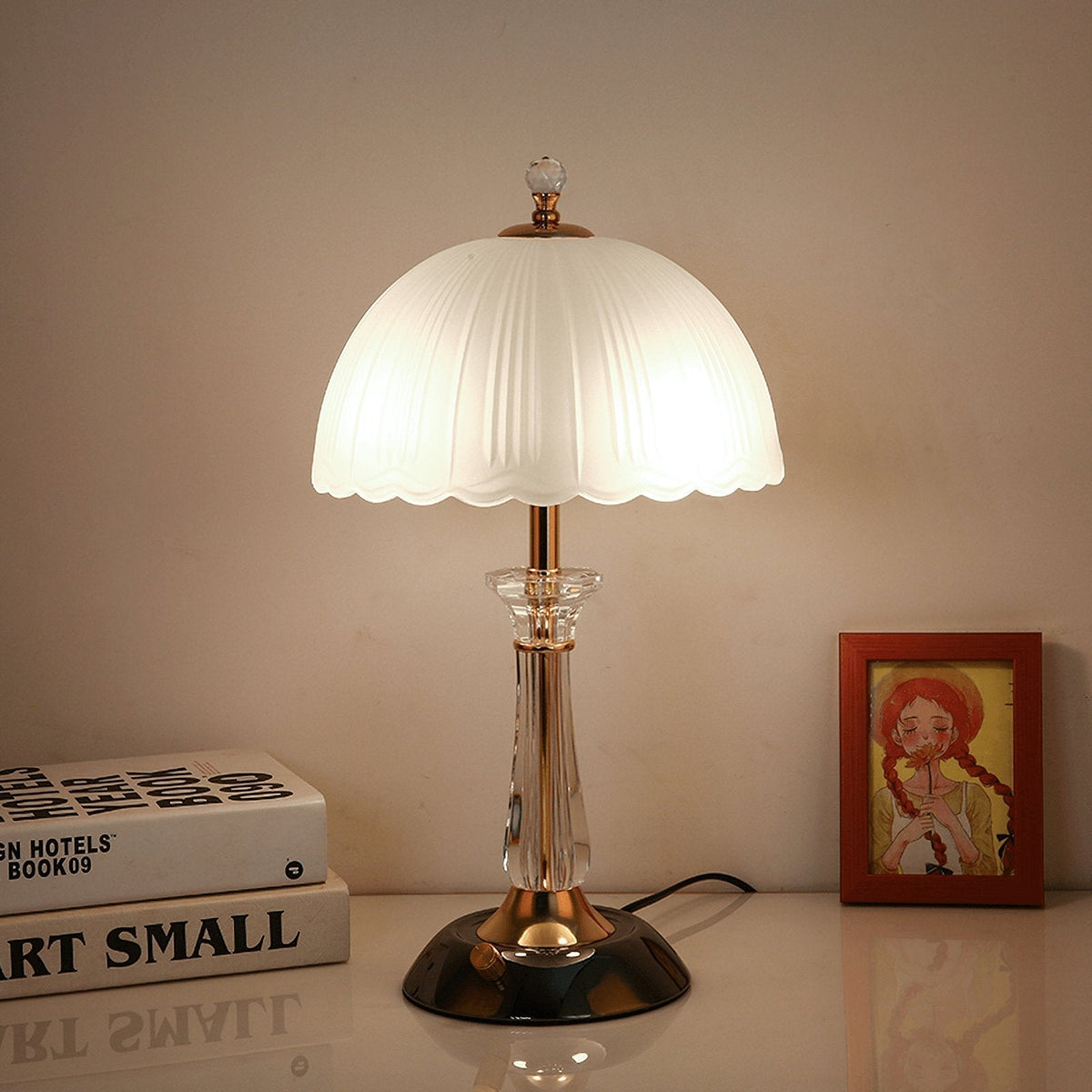 Belle lámpara de mesa cúpula de vidrio