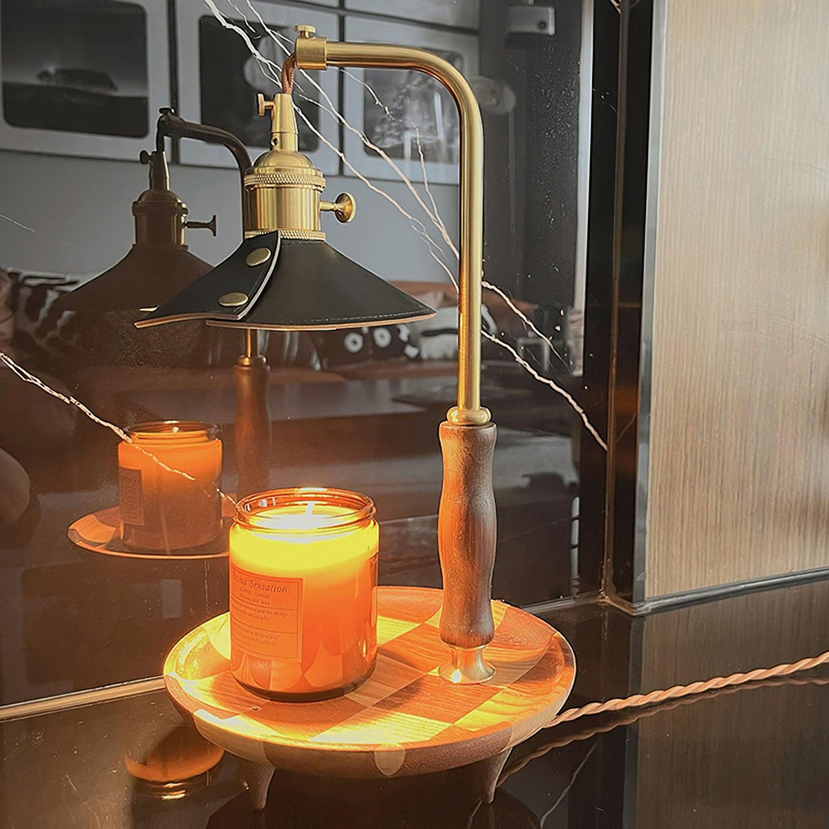 Cadorir lámpara de mesa industrial de cuero para escritorio