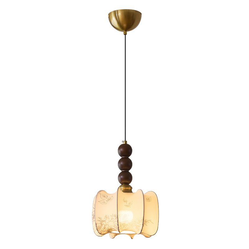 Avshaara lámpara colgante de elegancia tradicional y estilo vintage con pantalla de tejido y estructura de madera
