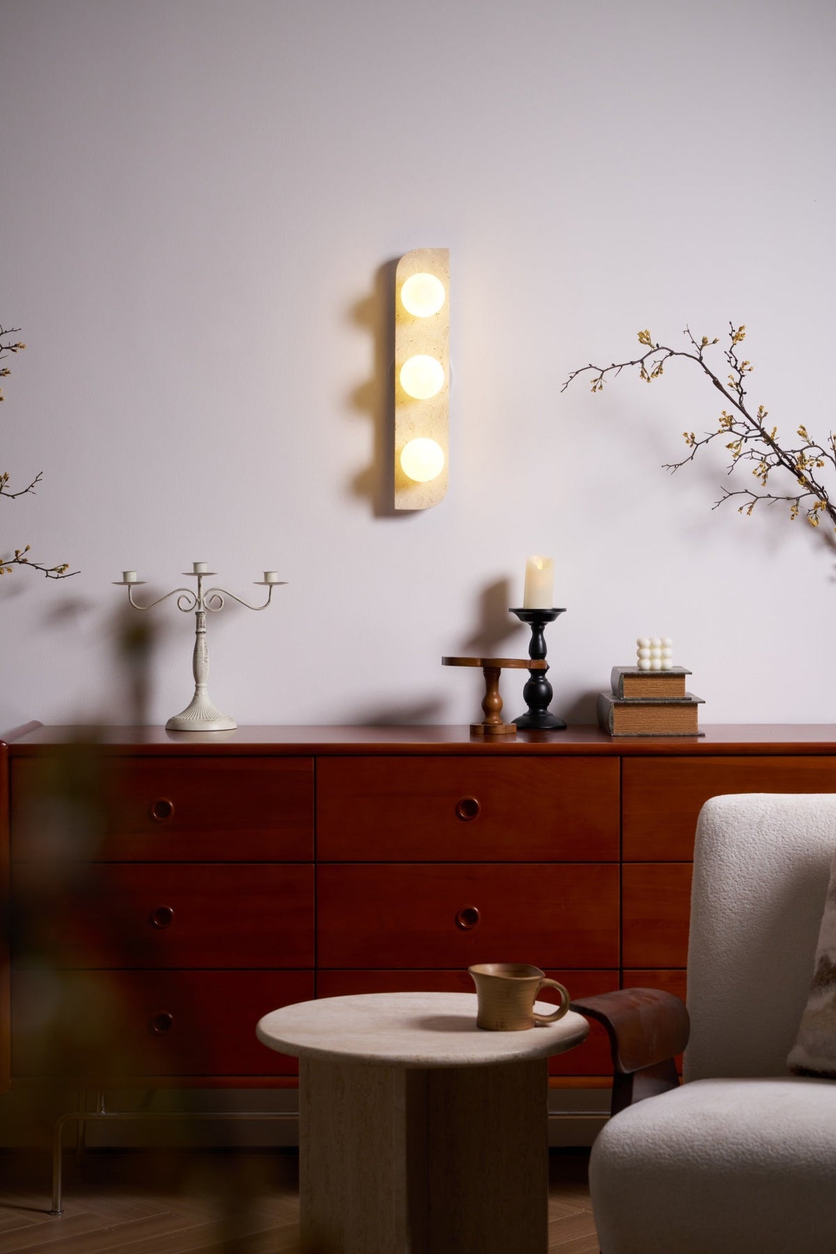 Serearia aplique de pared minimalista de travertino con enchufe enchufable
