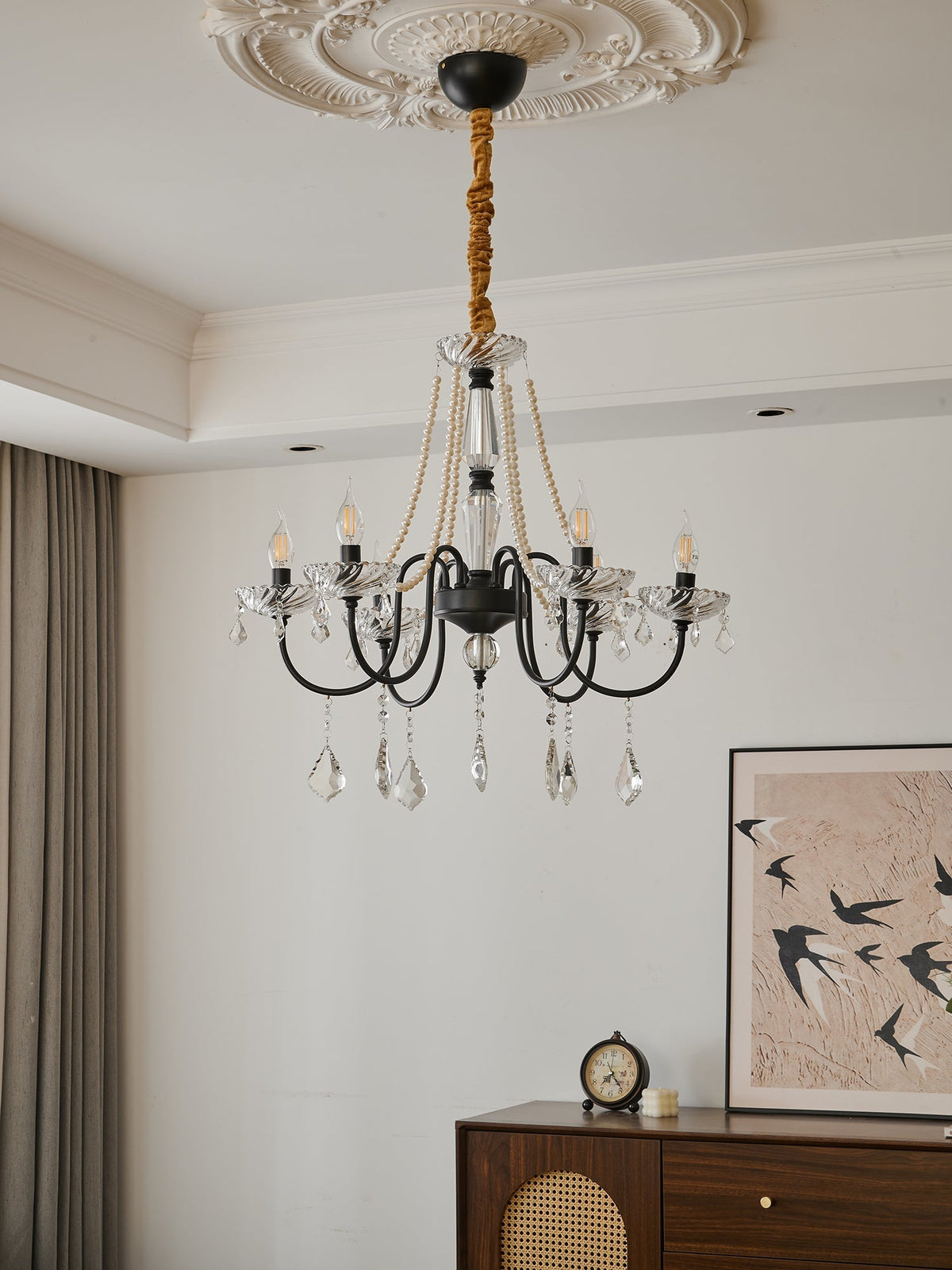 Cisoren lámpara de araña postmoderna de lujo con perlas y cristal