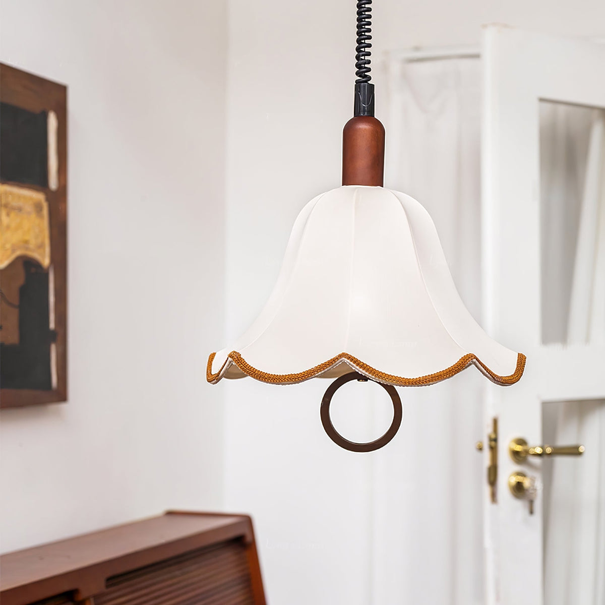 Eurvaryra lámpara colgante clásica con elegancia, de tejido y madera