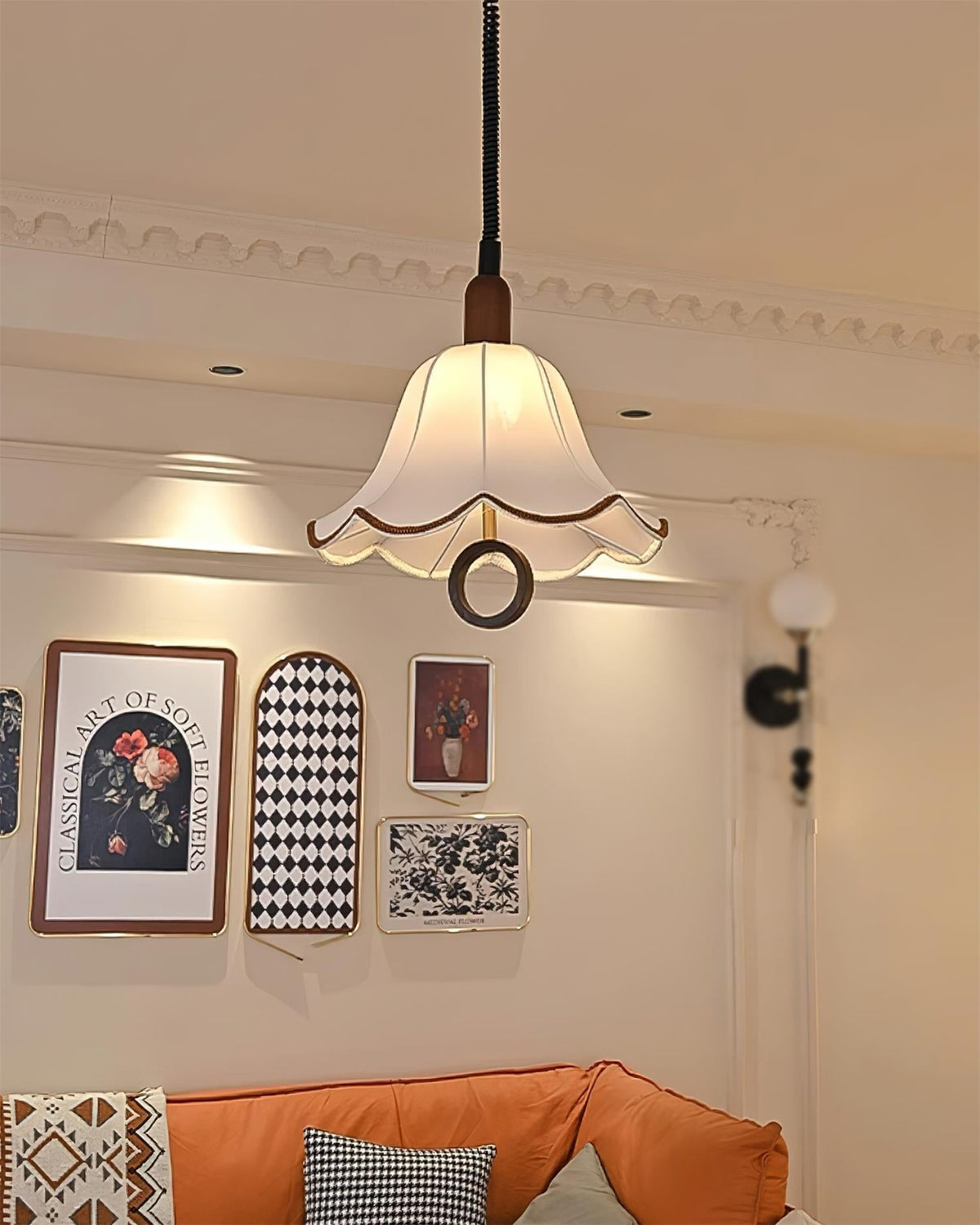 Eurvaryra lámpara colgante clásica con elegancia, de tejido y madera