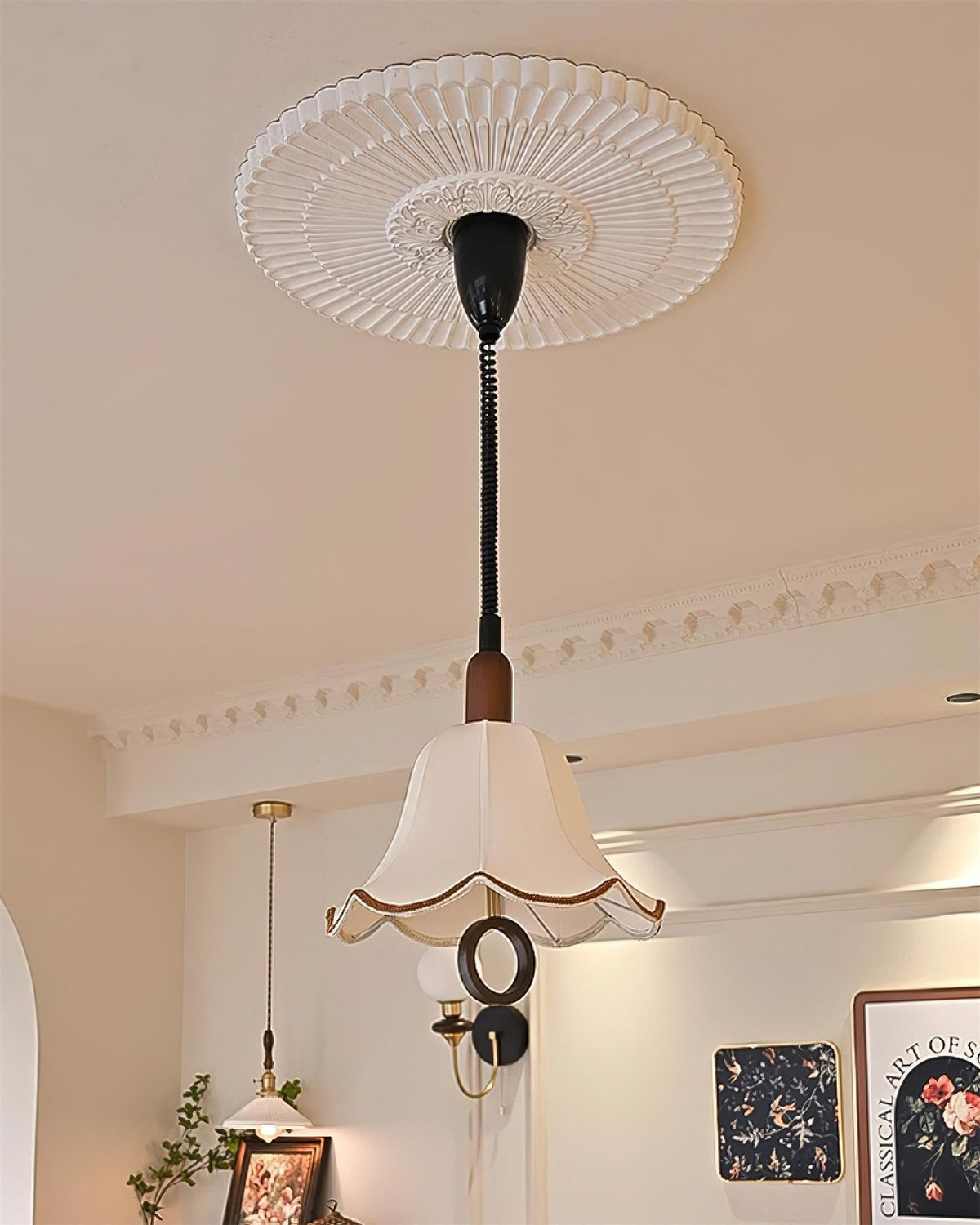 Eurvaryra lámpara colgante clásica con elegancia, de tejido y madera