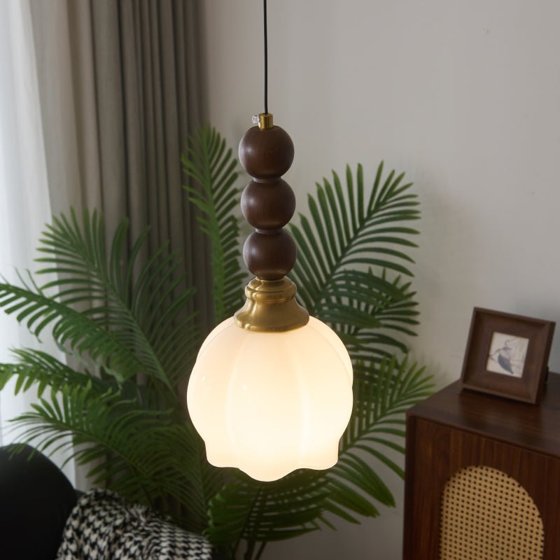 Vothaila lámpara colgante con elegancia tradicional y estilo vintage de vidrio, madera