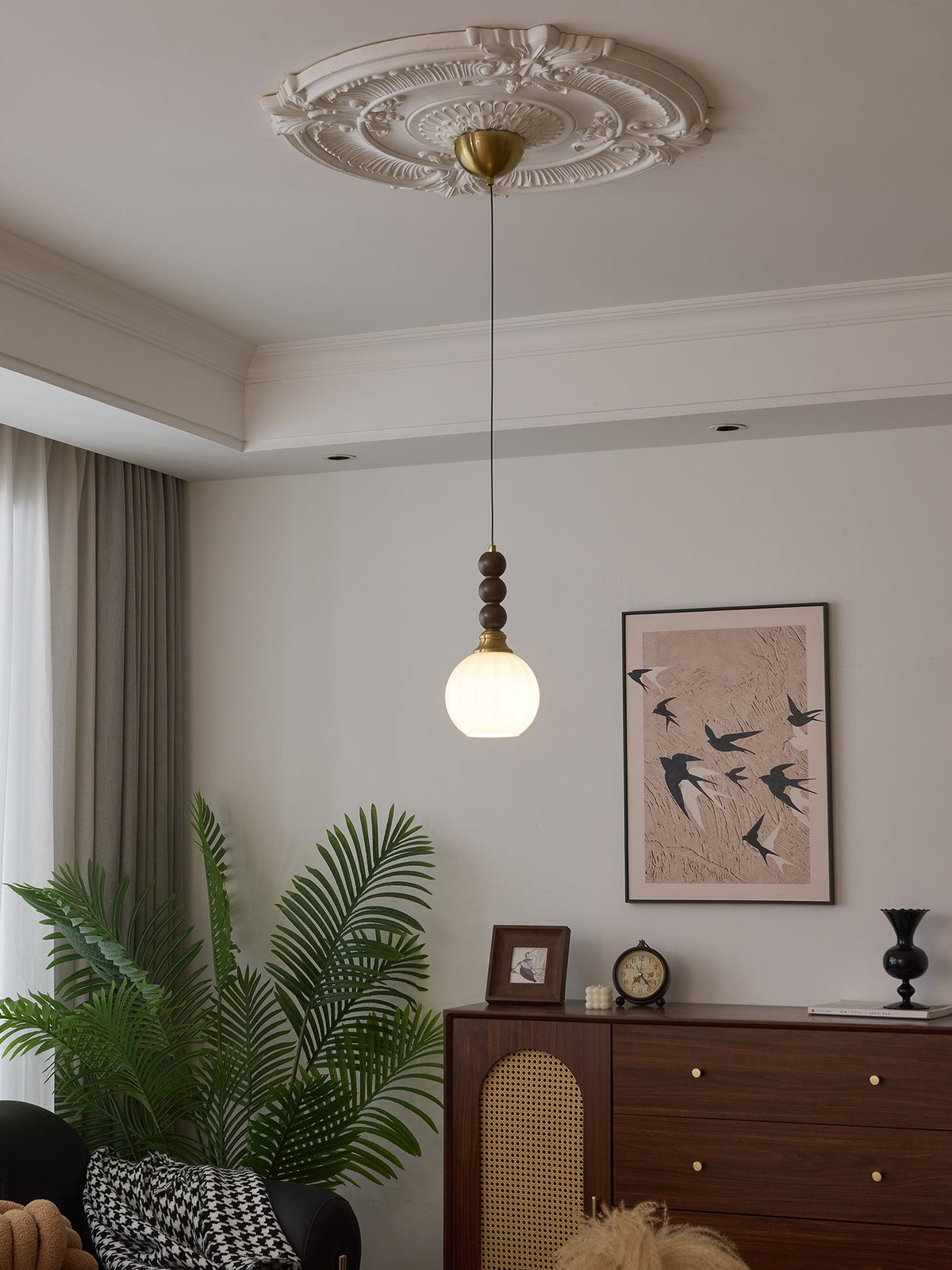 Vothaila lámpara colgante con elegancia tradicional y estilo vintage de vidrio, madera