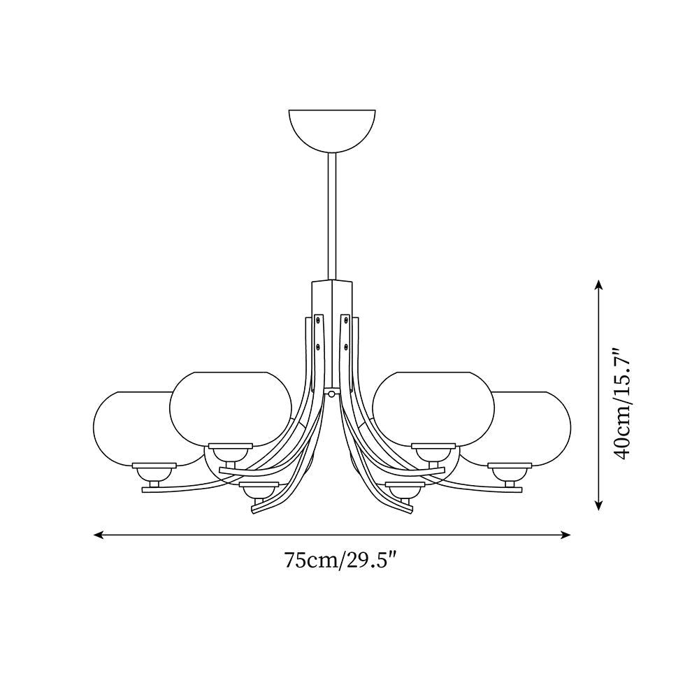 Vira 6-lámpara de araña con esfera de vidrio ámbar