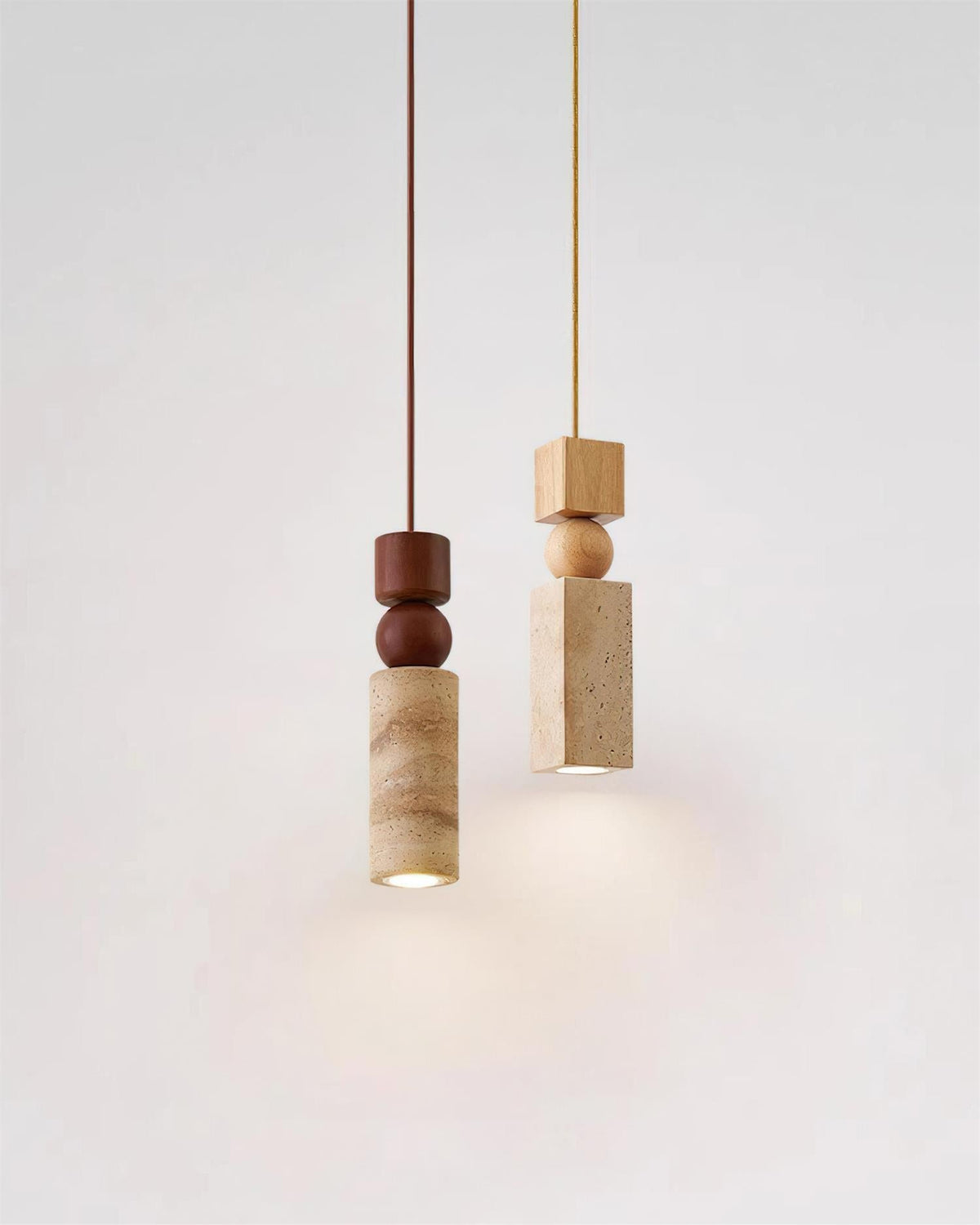 Lámpara Colgante Geométrica de Madera y Travertino Minimalista Nórdica