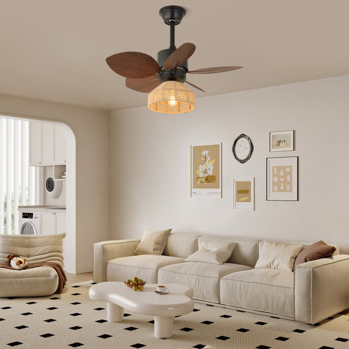 Rivora ventilador de techo con luz de ratán tropical