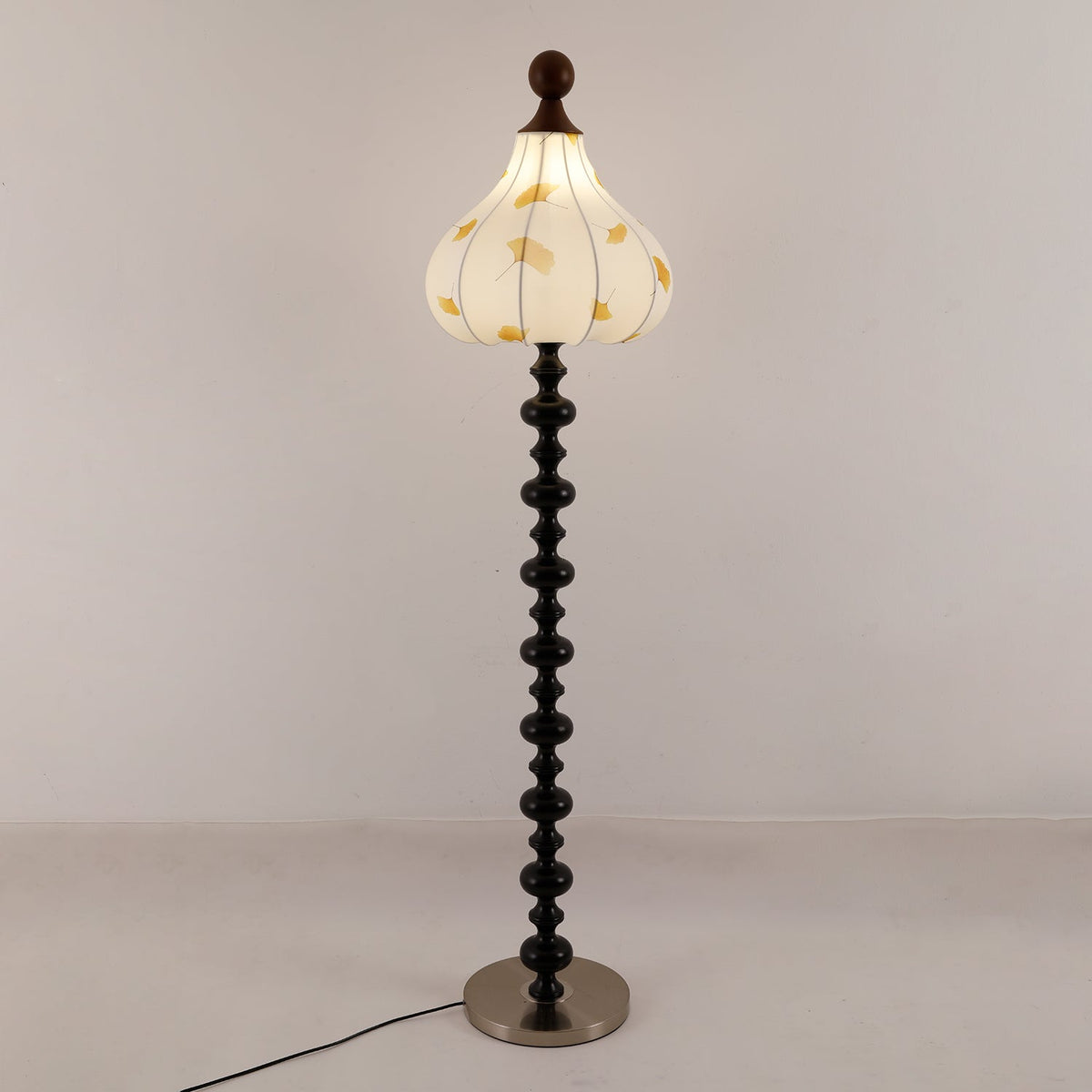 Gagell lámpara de pie elegante de madera y tejido