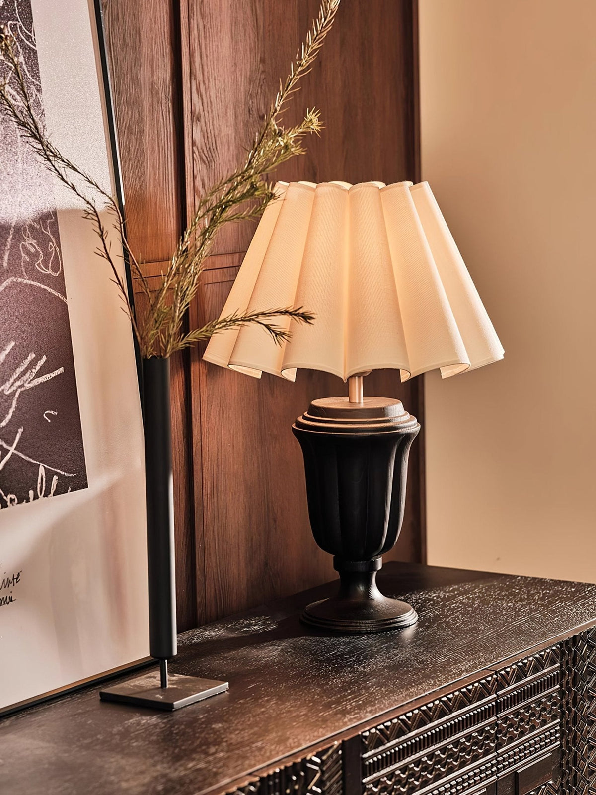 Vireo lámpara de mesa de madera y tejido