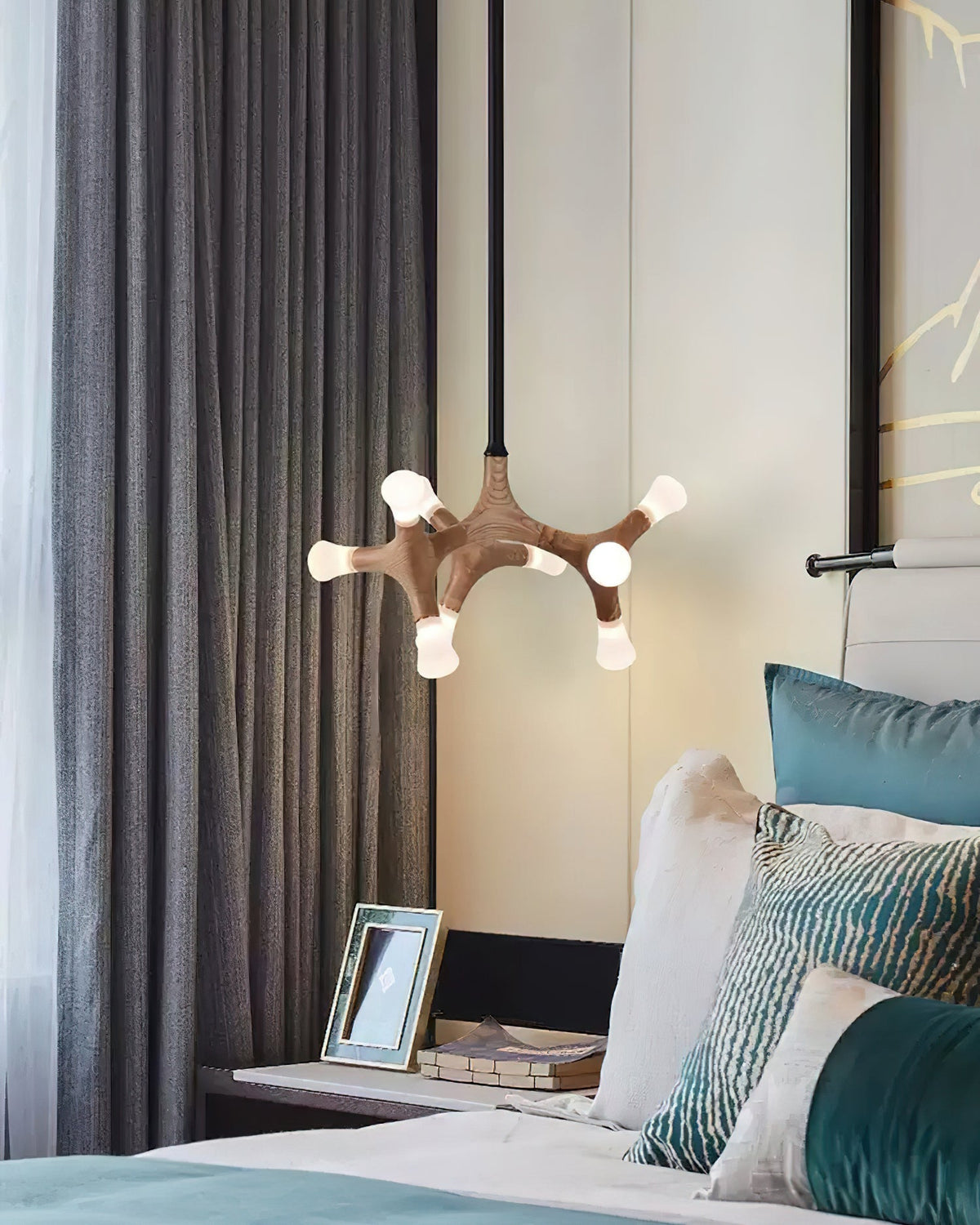 Mynorila lámpara colgante con diseño de rama y estructura de madera
