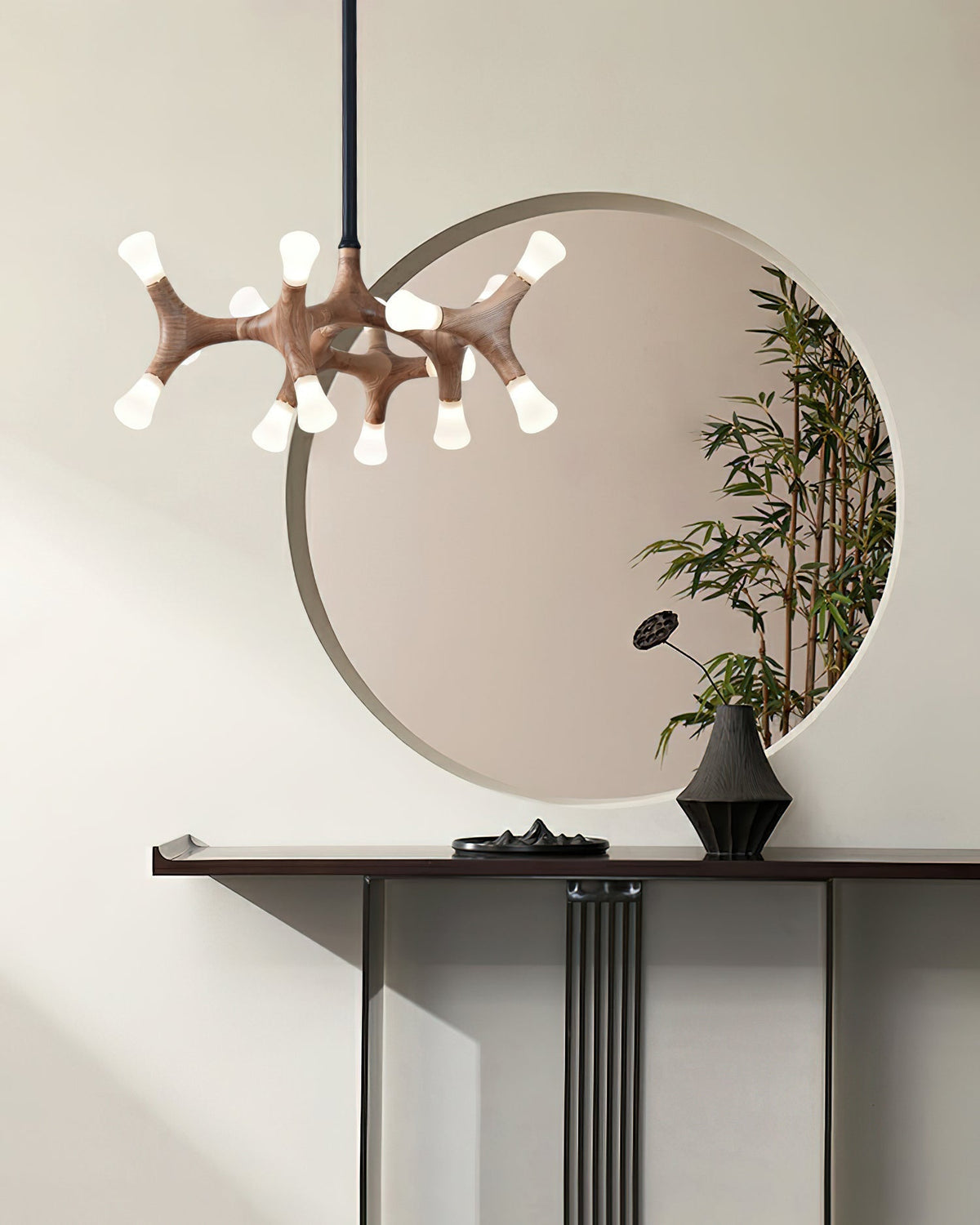 Mynorila lámpara colgante con diseño de rama y estructura de madera