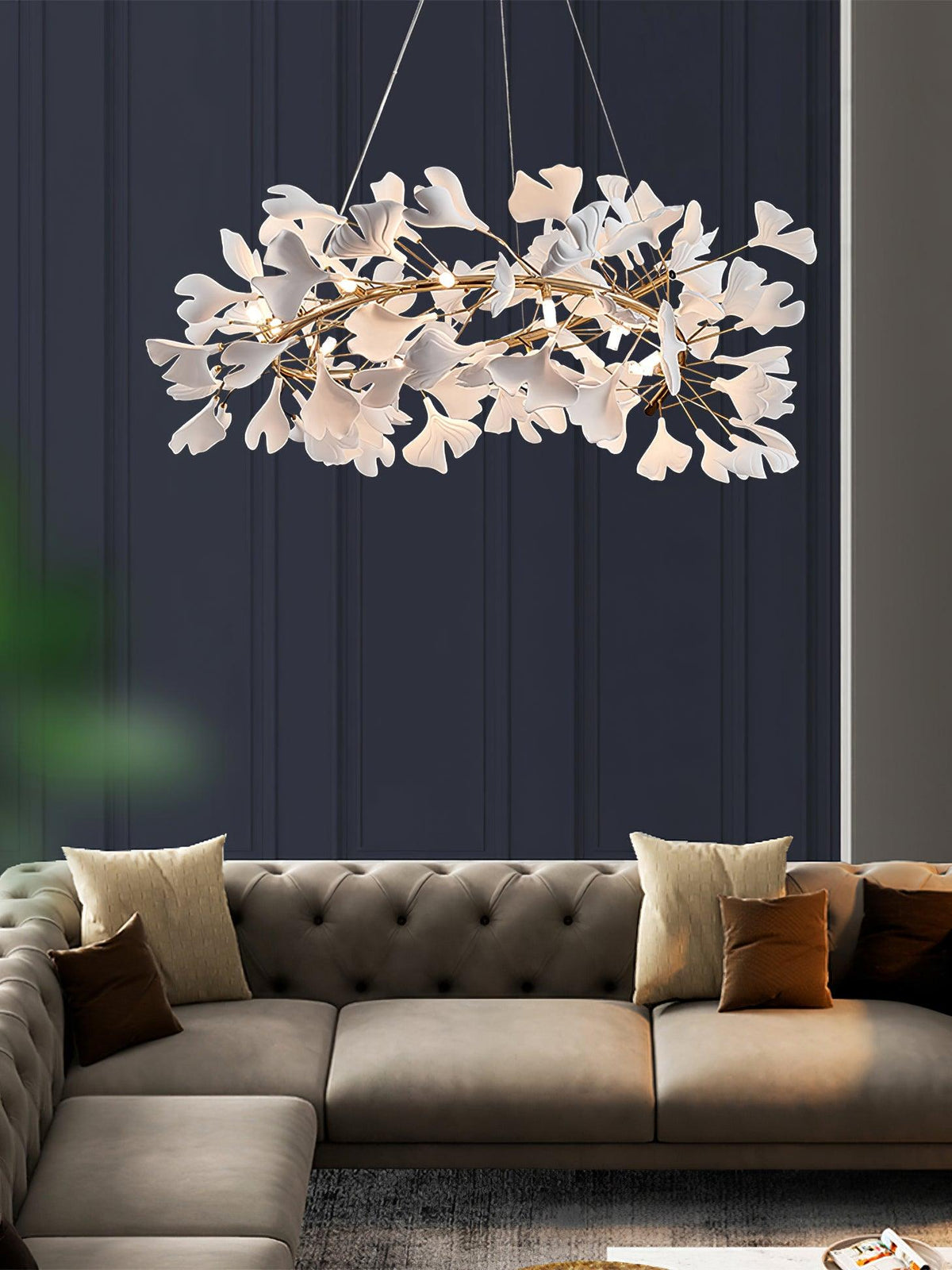 Umberis lámpara colgante Gingko Hojas de Porcelana dorada
