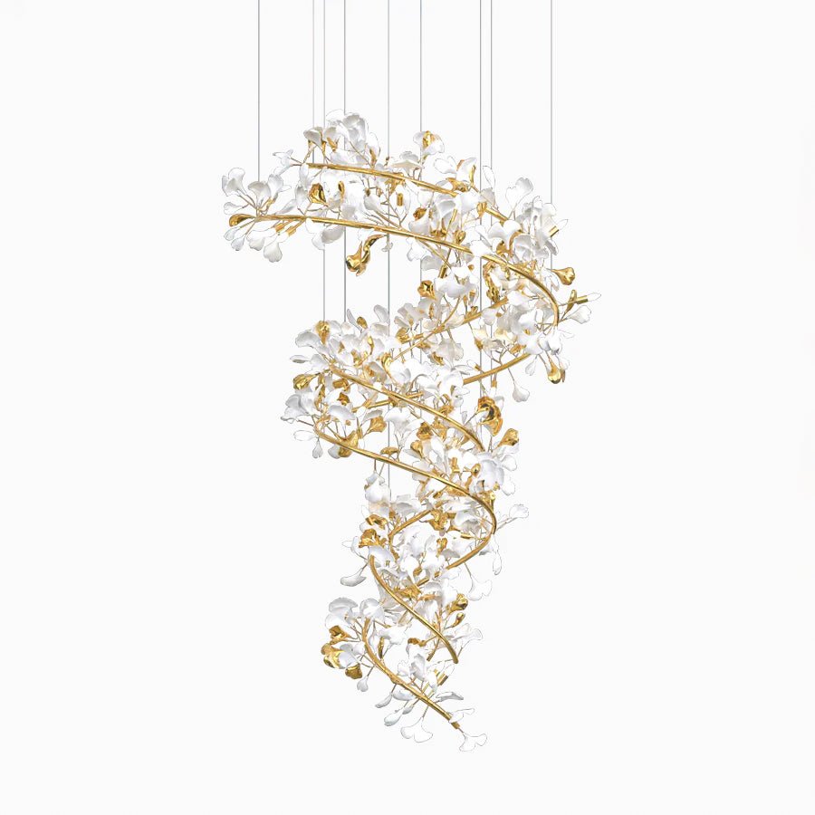 Gingko Ring lámpara de araña de cerámica para escalera de lujo