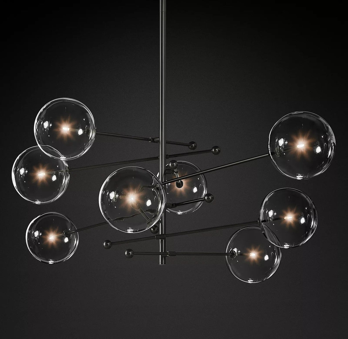 Orbit lámpara de araña contemporánea con bolas de vidrio