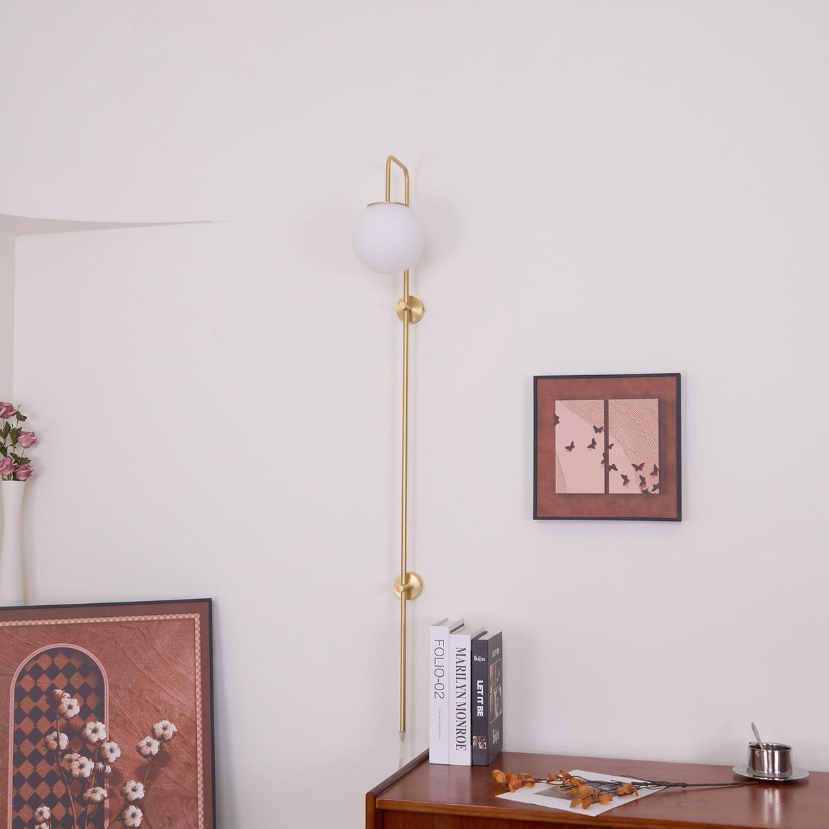 Evshaia aplique de pared Premium elegancia Globo con bombilla enchufable de latón y vidrio