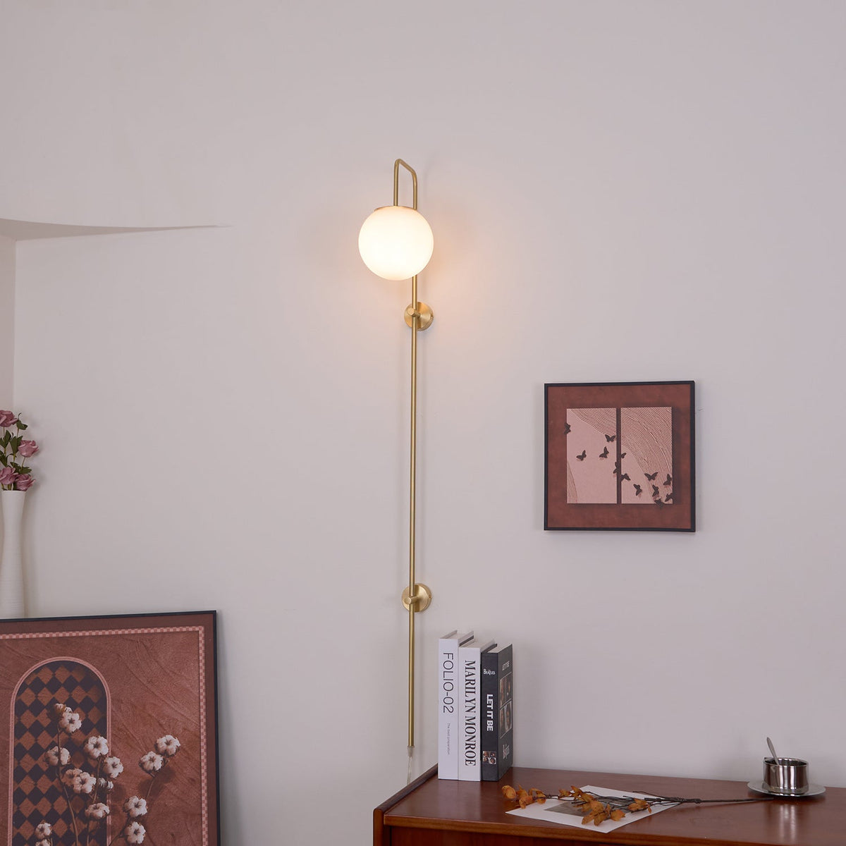 Evshaia aplique de pared Premium elegancia Globo con bombilla enchufable de latón y vidrio