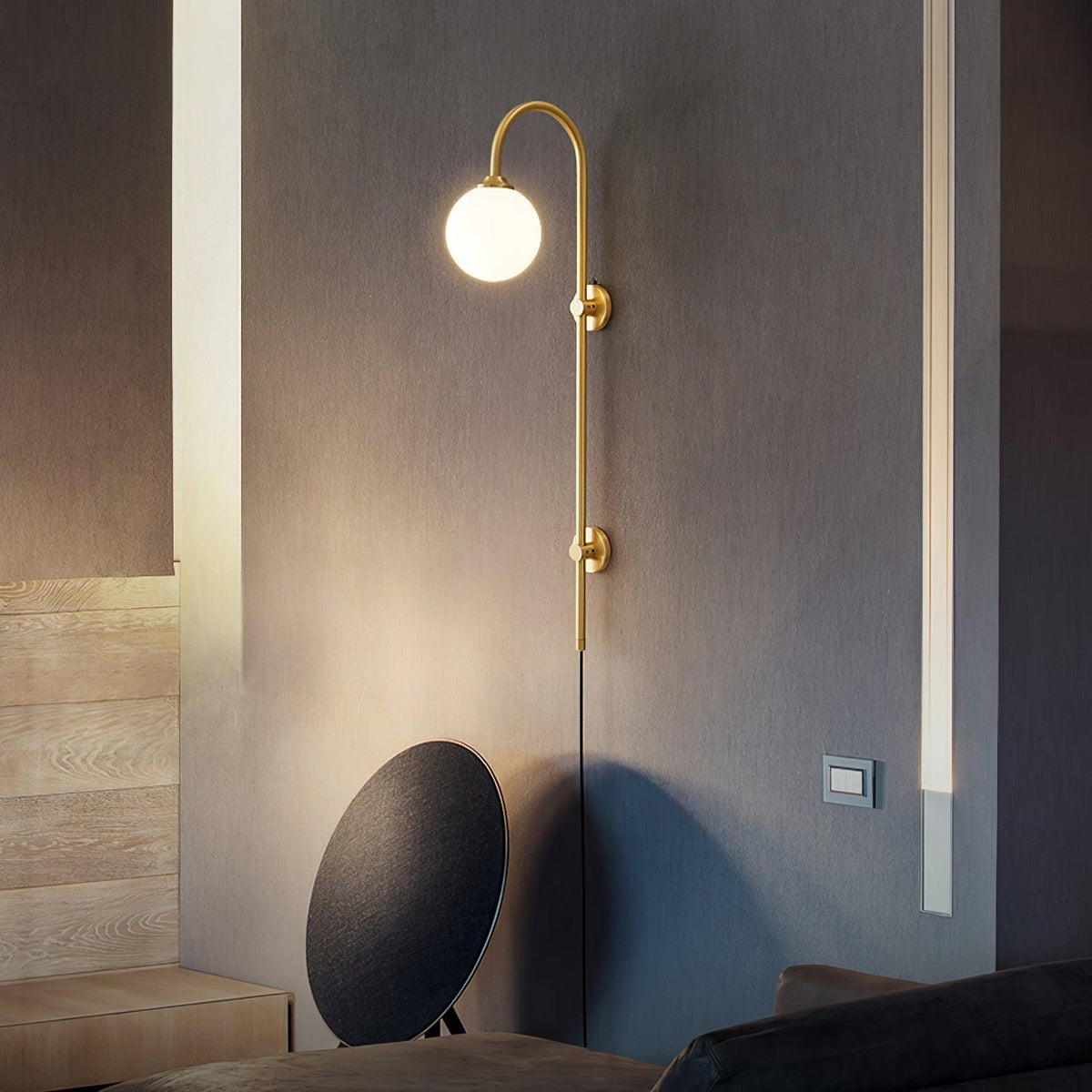Evshaia aplique de pared Premium elegancia Globo con bombilla enchufable de latón y vidrio