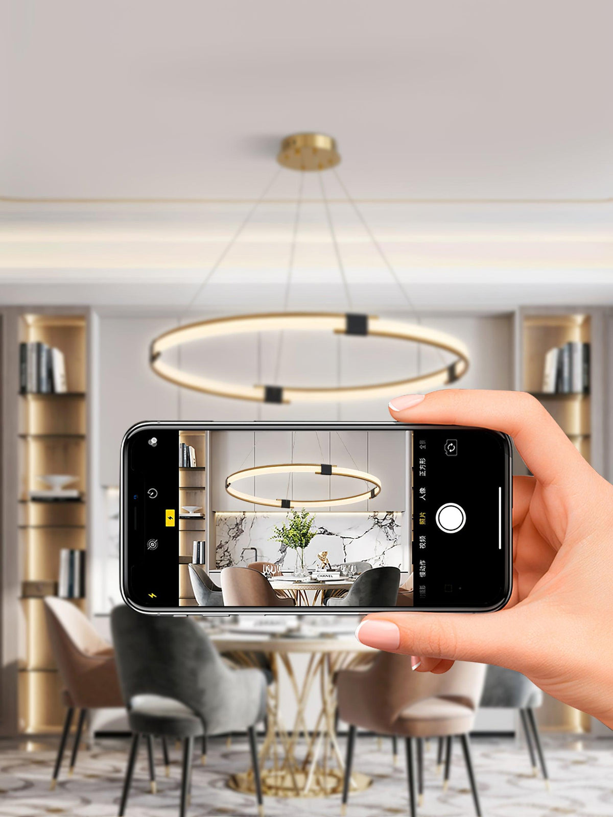 Lavi lámpara de araña dorada Ring LED Halo moderna