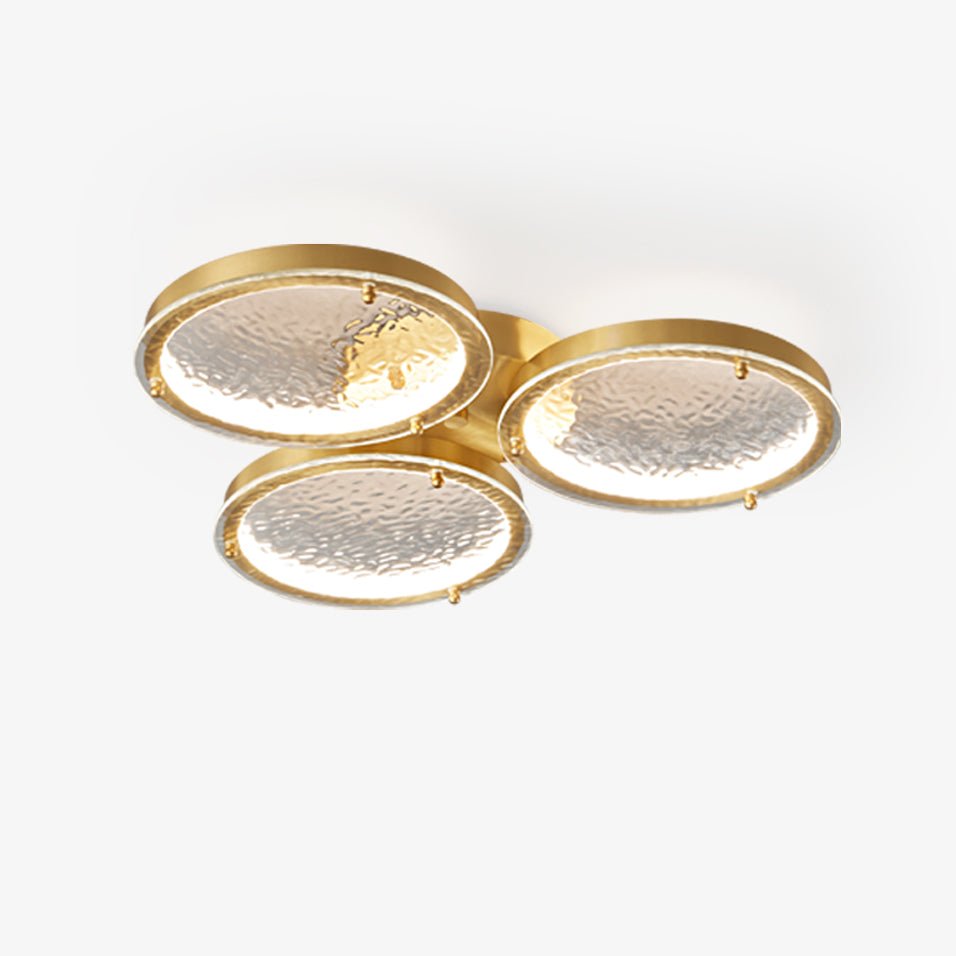 Itale lámpara de techo única con anillos dorados, latón y vidrio