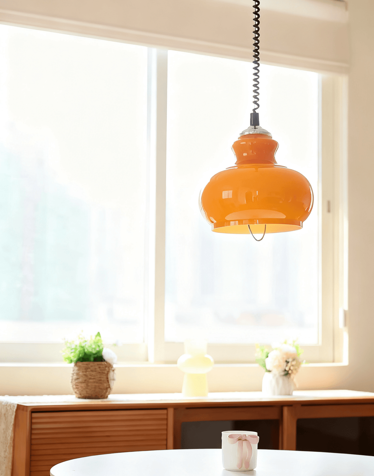 Amber lámpara colgante con pantalla de vidrio en espiral